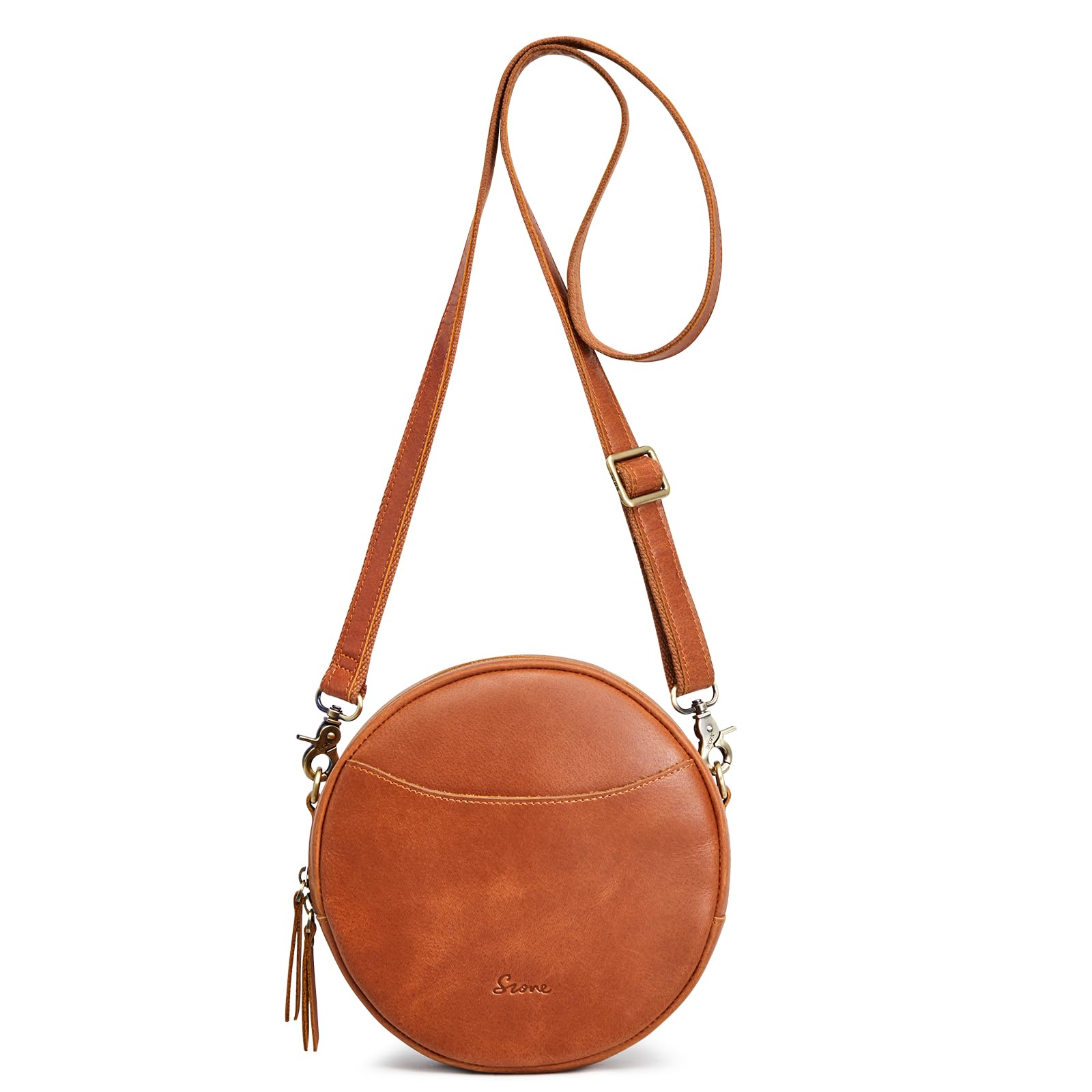 S-ZONE Bolsos cruzados de cuero para mujer, bolso cruzado de moda, bolso de hombro redondo de diseñador
