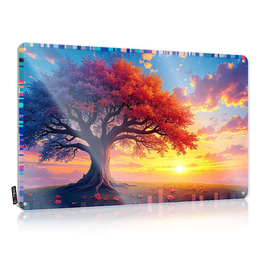 Artwork Tin Metal Decor Return | A Vibrant Tree With Colorful Leaves Against A Sunset Sky. Cool Yard Decoration(30X40CM)