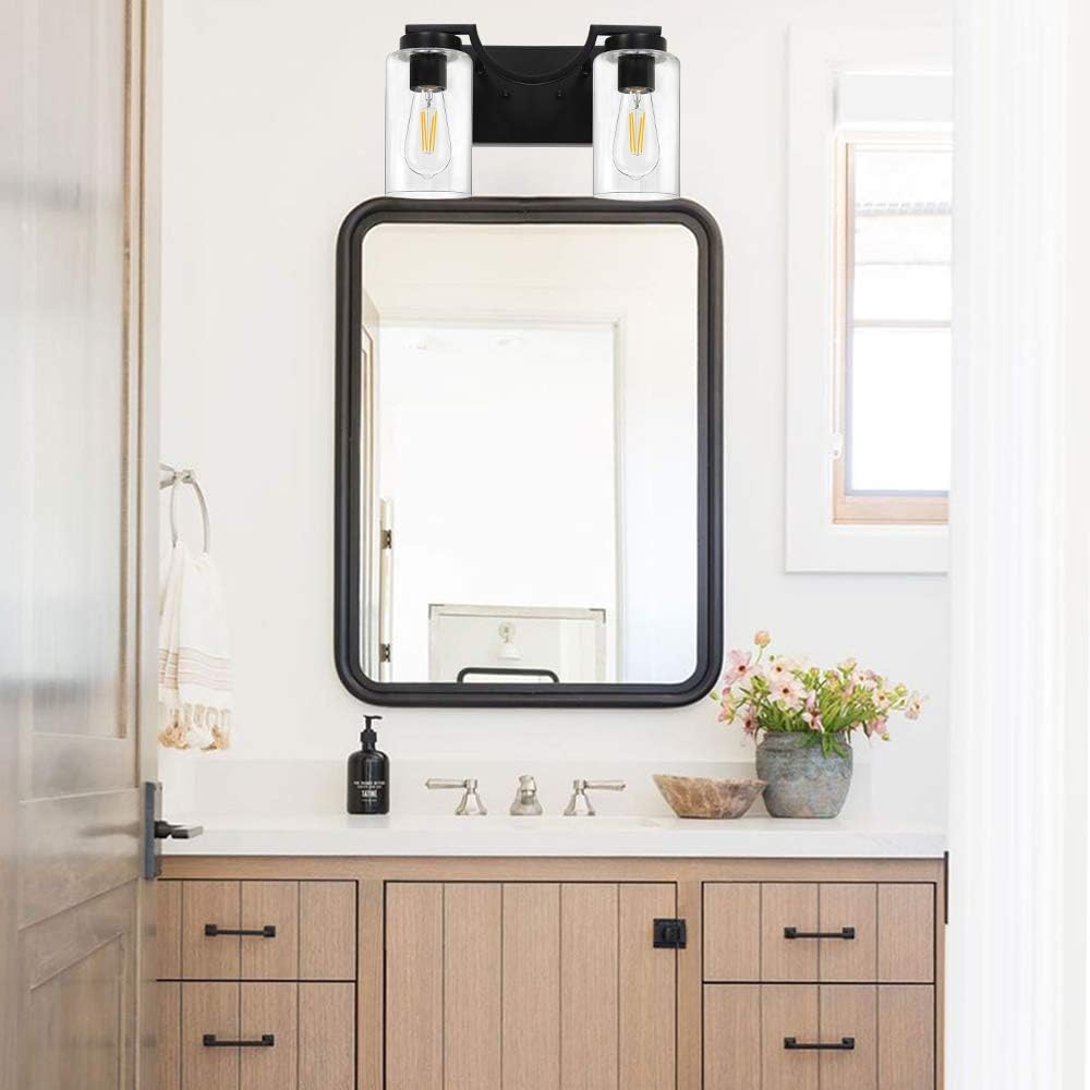 Hоlіdау Dеаlѕ 🛒 TODOLUZ 2 Lights 14.9” Bathroom Vanity Light Over Mirror in Metal Black Finish Wall Mount Lighting Sconce with Clear Glass for Bedroom Kitchen Dressing Table