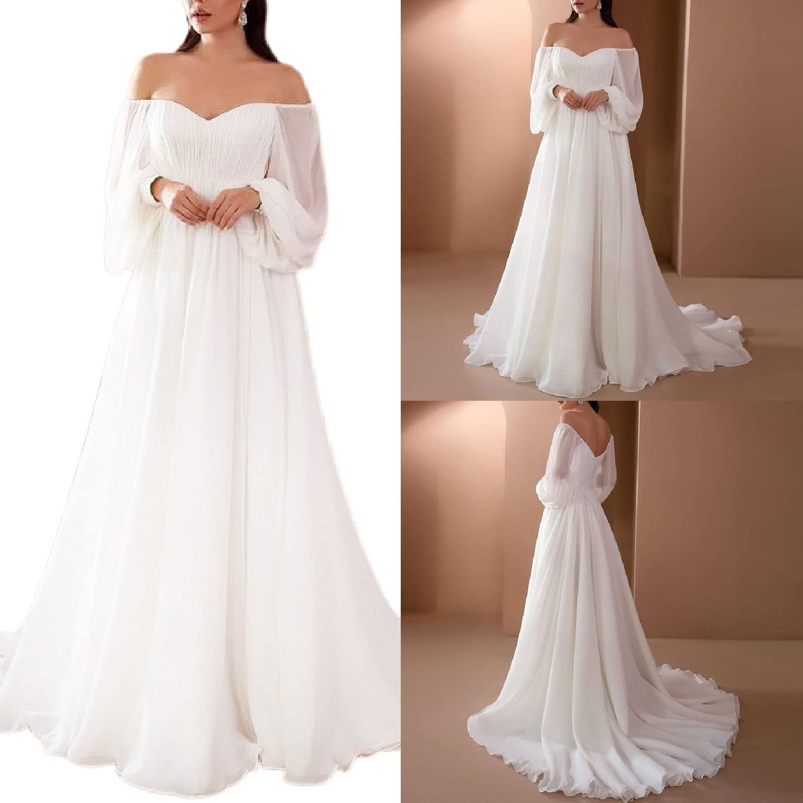 Donne Vestito Lanterna Manica Vita Alta morbido Flowy Hem Off Spalla bella alla moda Maxi Abito da Sera Femminile vestito da signora Abbigliamento leggero