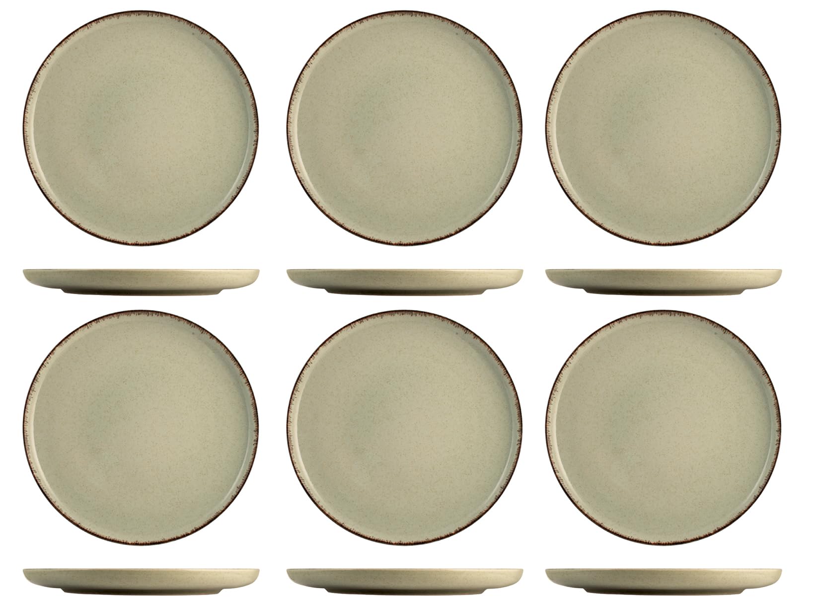 H&H Set 6 Piatti Piani Pearl – Ø27 cm – Piatti in Porcellana Verde Eleganti e Resistenti – Ideali per Portate Principali e Secondi – Lavabili in Lavastoviglie e Microonde