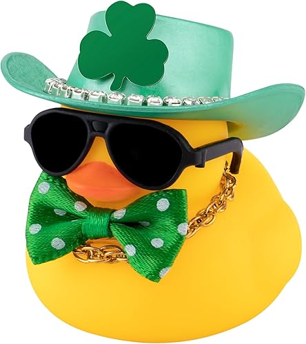 wonuu Pato de goma decoraciones del día de San Patricio regalos de fiesta del día de San Patricio, suministros de pato, sombrero de tréboles verdes