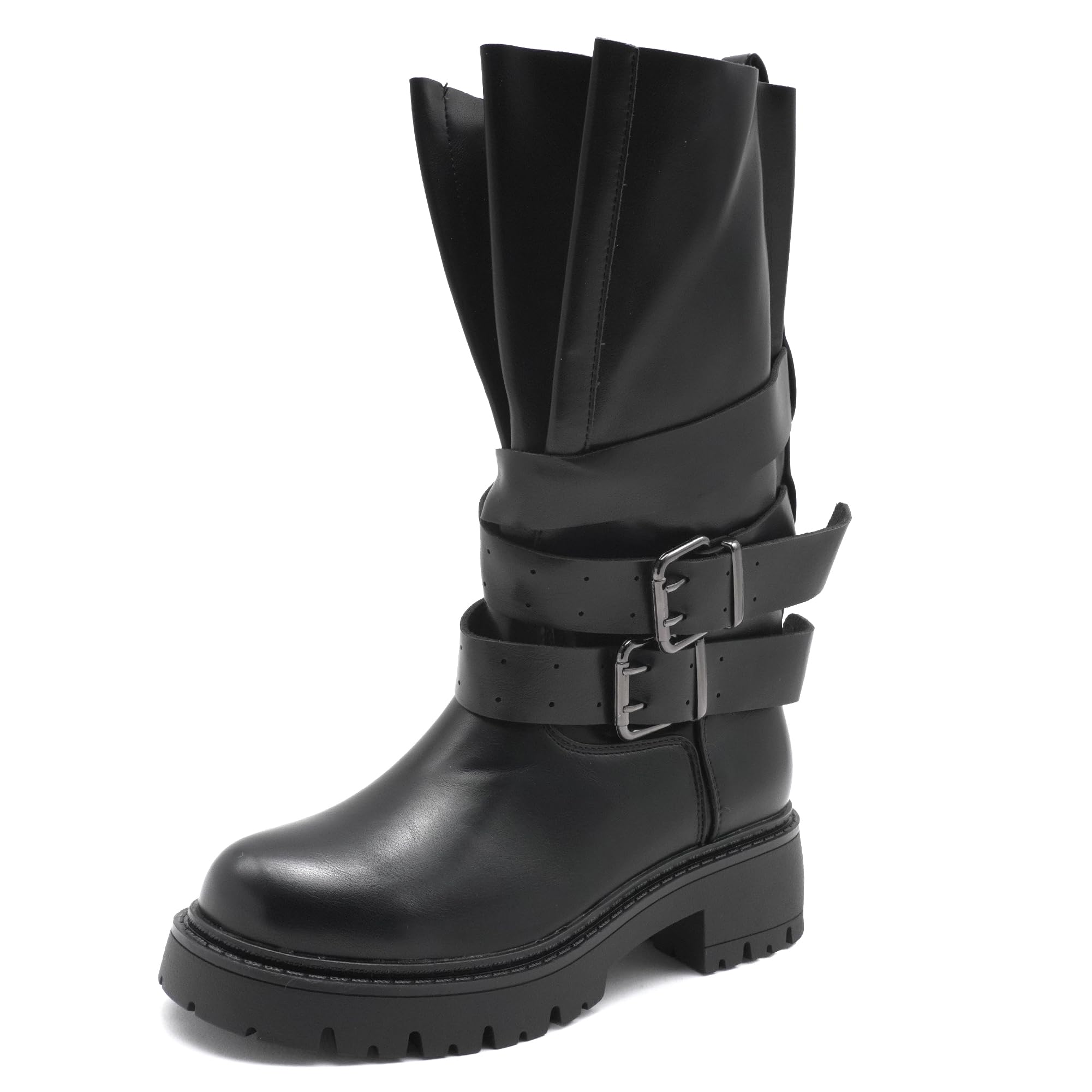 Damskie buty Biker z podwójną klamrą i podeszwą typu chunky