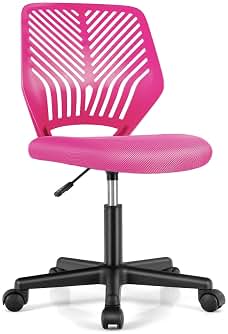COSTWAY Silla Ergonomica Escritorio, Altura Ajustable77-89 cm, Silla Escritorio Niños con Ruedas Universales, sin Brazos, Silla Escritorio Infantil/Juvenil/Adultos(Rosa)