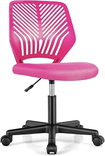 COSTWAY Silla Ergonomica Escritorio, Altura Ajustable77-89 cm, Silla Escritorio Niños con Ruedas Universales, sin Brazos, Silla Escritorio Infantil/Juvenil/Adultos(Rosa)