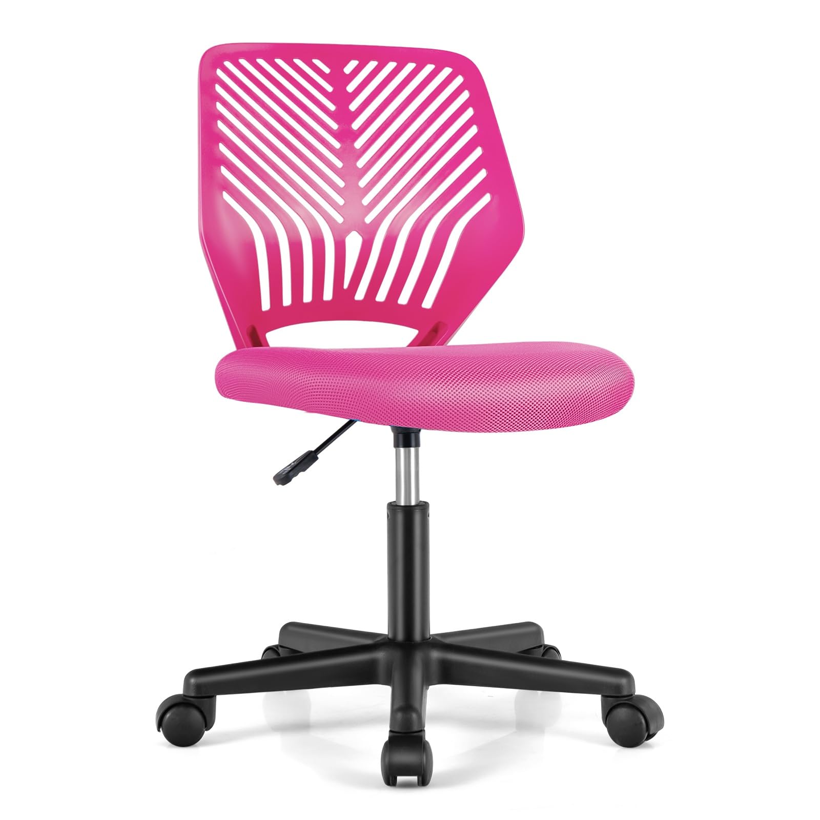 COSTWAY Silla Ergonomica Escritorio, Altura Ajustable77-89 cm, Silla Escritorio Niños con Ruedas Universales, sin Brazos, Silla Escritorio Infantil/Juvenil/Adultos(Rosa)