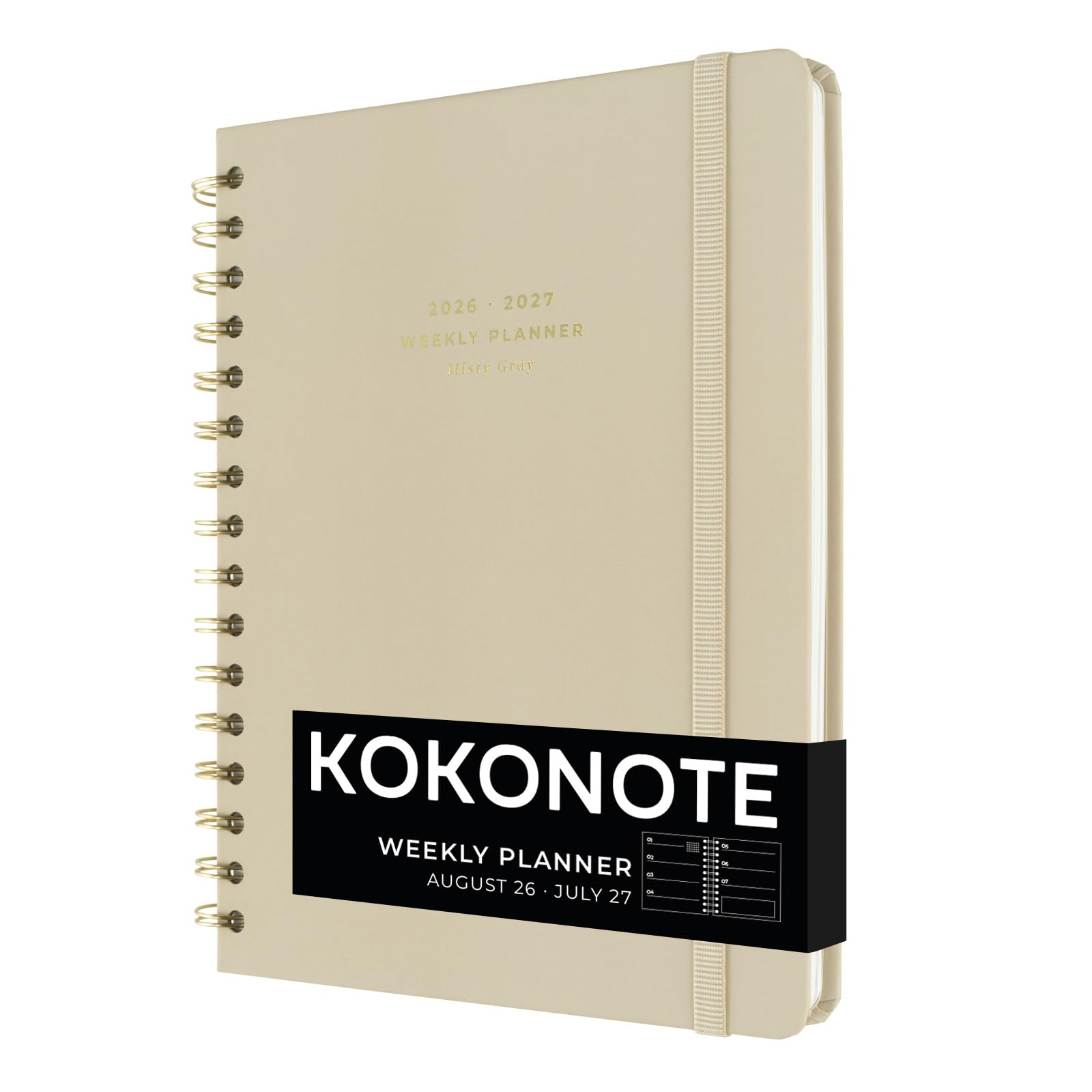 Kokonote Academic Diary 2026-2027 Week to View - Misty Gray | Academic Planner 2026-2027, Mid Year Diary 2026 2027, Weekly Planner | Aesthetic Stationery Gifts