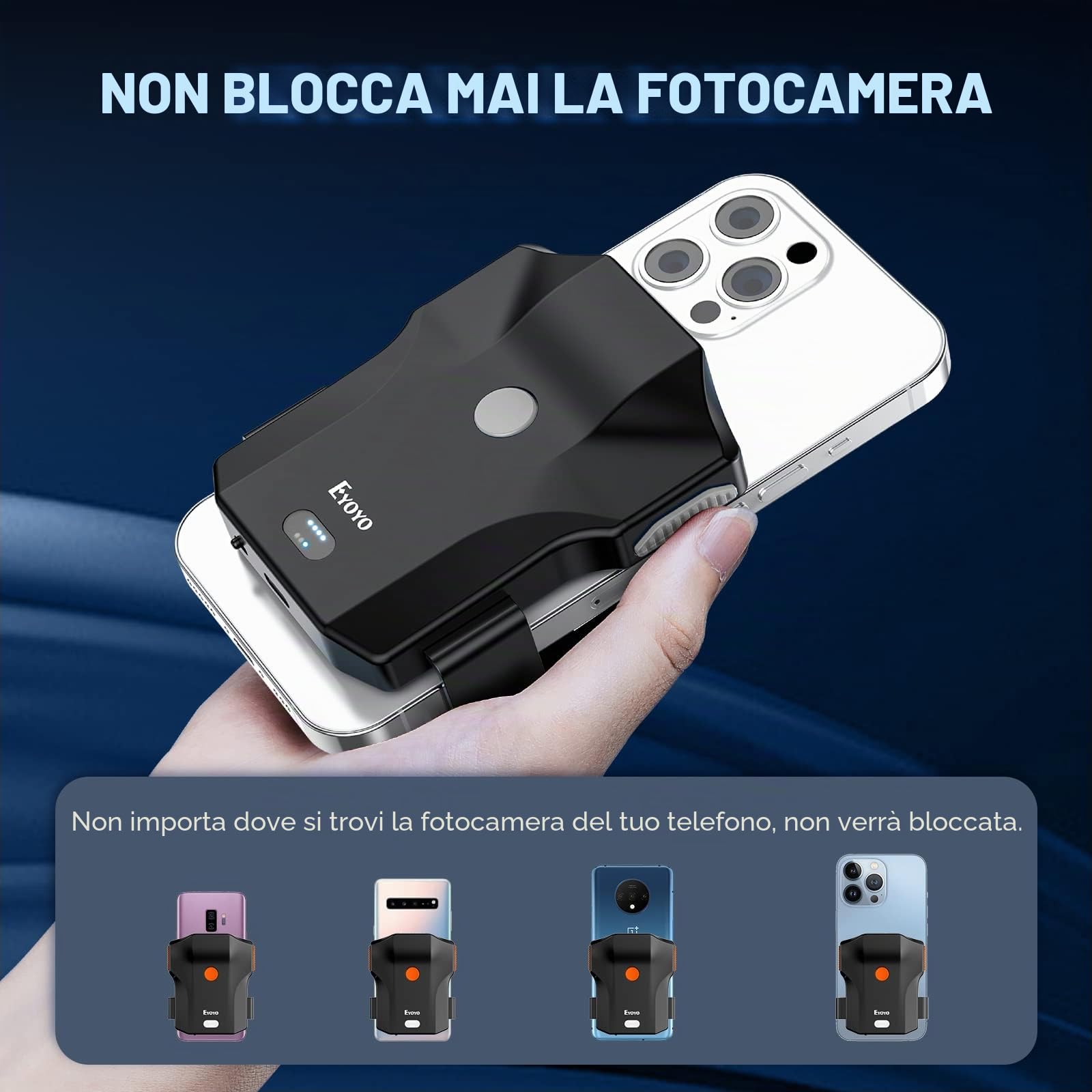 Eyoyo Bluetooth QR Code Scanner di codici a barre, 2D Wireless Back Clip Phone UPC USB Barcode Scanner Reader con indicatore di livello della batteria compatibile con 4.7"-7.2" Android Phone, iPhone