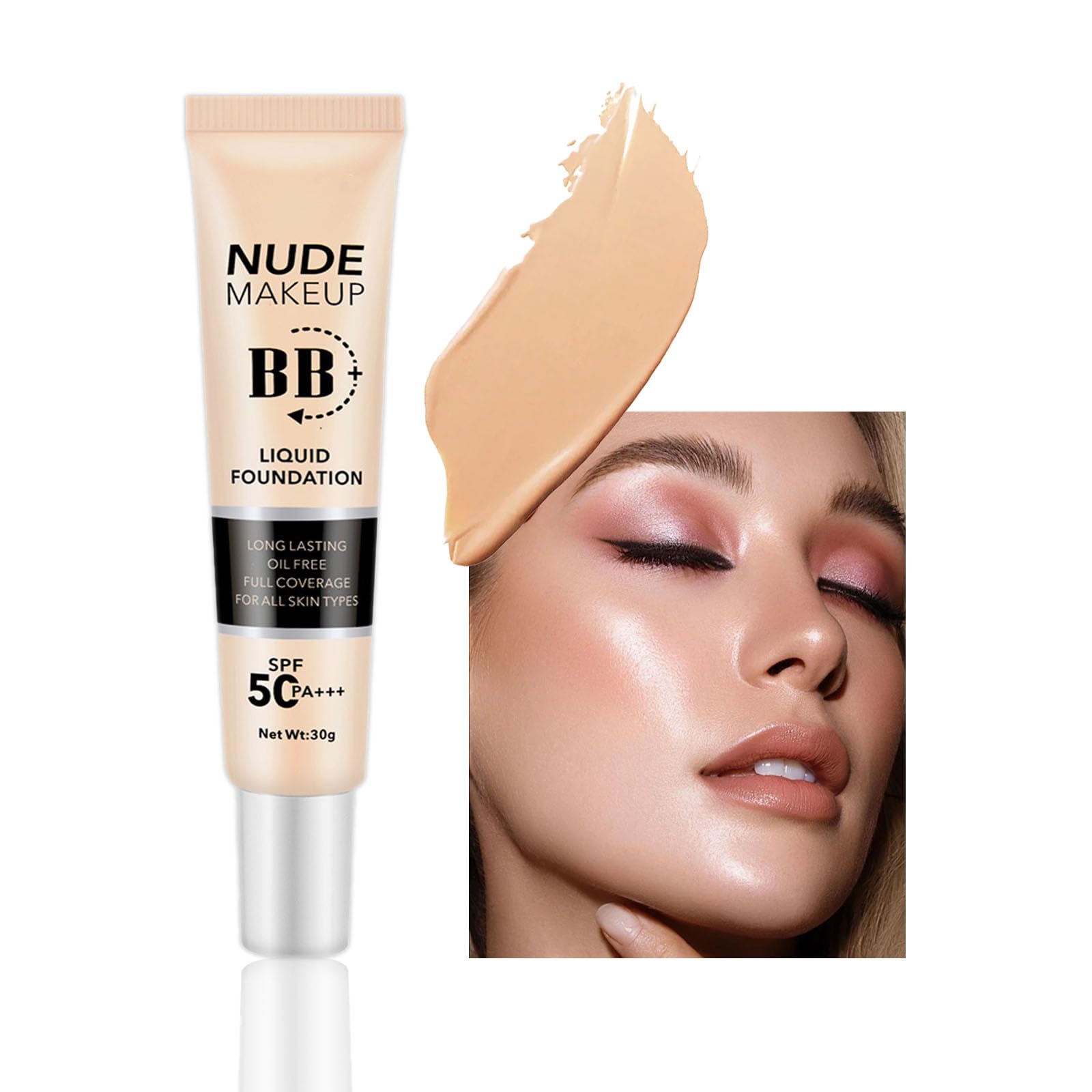 BB Cream Foundation, Even Skin Tone Color Correcting Cream Moisturizing Concealer Makeup Base, Lightweight Foundation Anti-Redness Silky Smoothing Foundation (Natural)