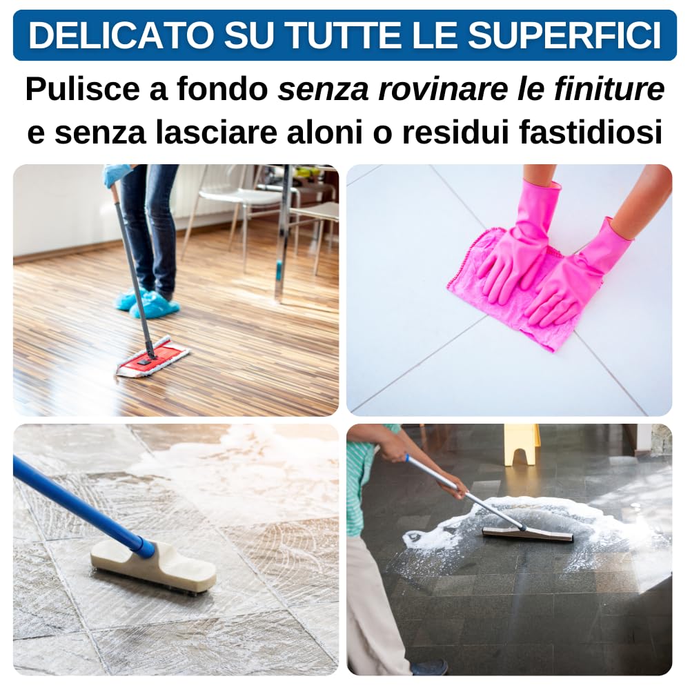 MADALU' - Detersivo Pavimenti Profumato, Concentrato e Biodegradabile (6 Pack da 1 Litro) Detergente Pavimenti Interni ed Esterni Disinfettante per Pulizia Pavimenti Professionale Made in Italy