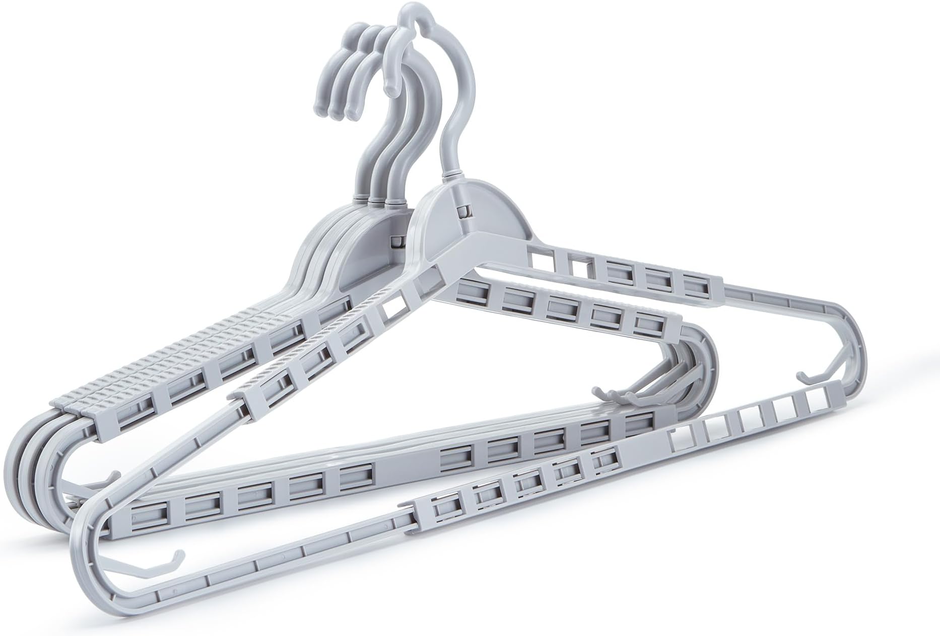 HOUSE DAY Extra Large Adjustable Hangers 4 Pack, Heavy Duty Clothes Hangers with 360° Rotating Hook, Sturdy Plastic Hangers Ideal for Coat,Sweaters, Jackets, Bath Towels, Oversized Garments (Gray)