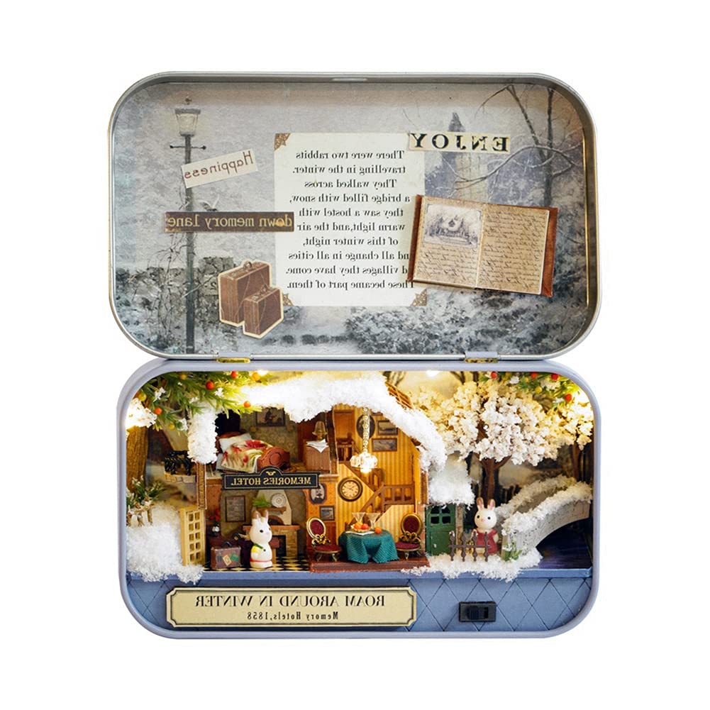 Cuteroom Box Theatre Miniature Kit, Architecture Model Building Kits with Furniture LED, Time Travel Series DIY Miniature Dolls House Kit for Teens Adult Gift Christmas/(Roaming in winter)