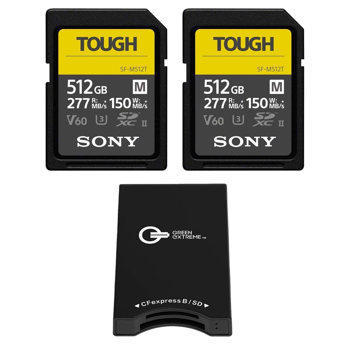Sony SF-M Series Tough 512GB UHS-II SDXC Memory Card, 2-Pack, Bundle with CFexpress Type-B and SD UHS-II Card Reader