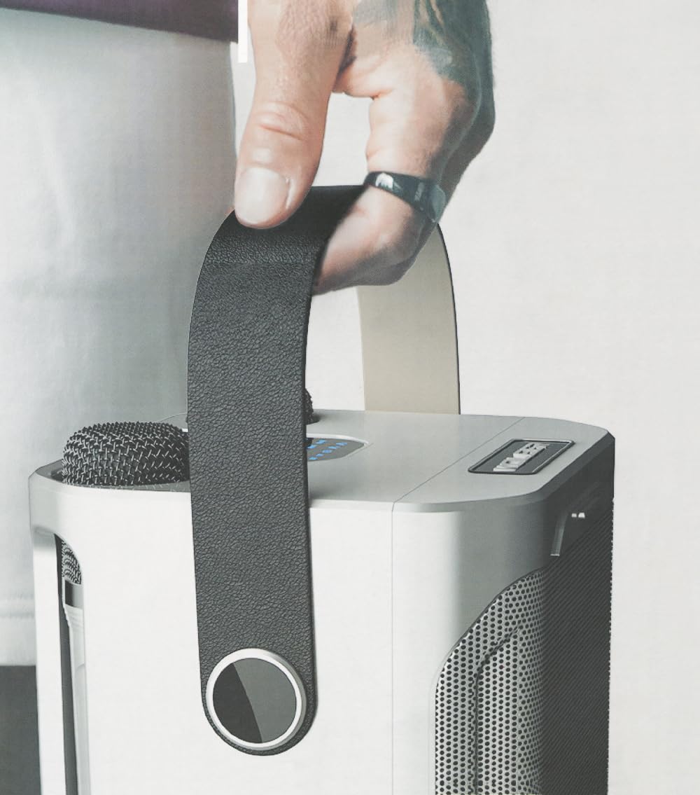 Sistema Karaoke Portatile Wireless con 2 Microfoni e Supporto per Smartphone/Tablet – Cassa Bluetooth con Audio Potente, Effetti Karaoke, Altoparlante Portatile per Feste, Compleanni