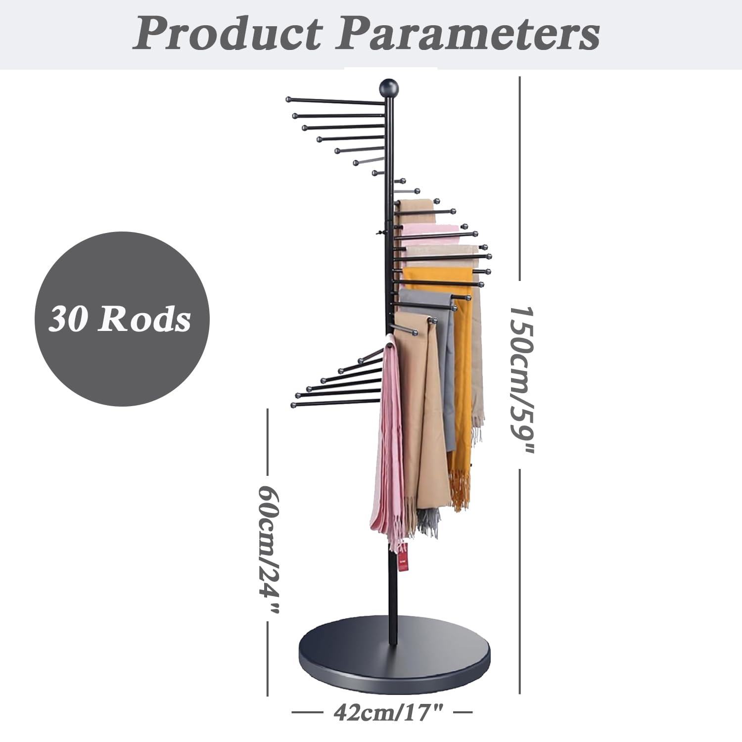 Soporte para pañuelos, Soporte para pañuelos en Espiral de 30 Varillas, Estante para pañuelos Dorado para Tienda de Ropa, Estante Organizador Comercial para hij,