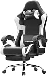 Ergonomic Gaming Chair with Footrest, Heavy Duty 330lbs Office Chair, Massage Lumbar Support, Adjustable Height & Headrest Pillow, Comfortable for Back Pain Relief, Streaming, Long Gaming, Black