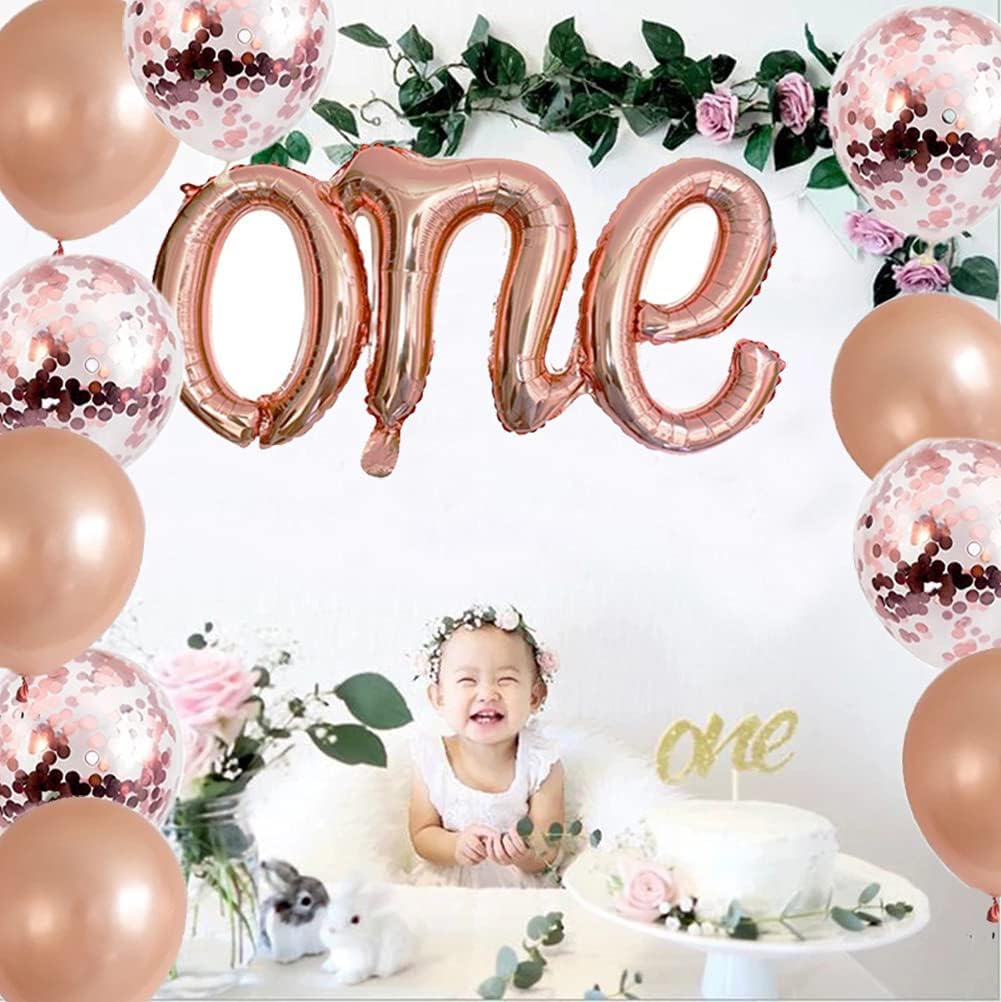 Rose Gold One Balloon Set - 40 inch Big Number 1 Balloon, 20 inch Letter One Balloon, 1st Birthday Balloons for Girl - Rose Gold First Birthday Decorations - Image 4