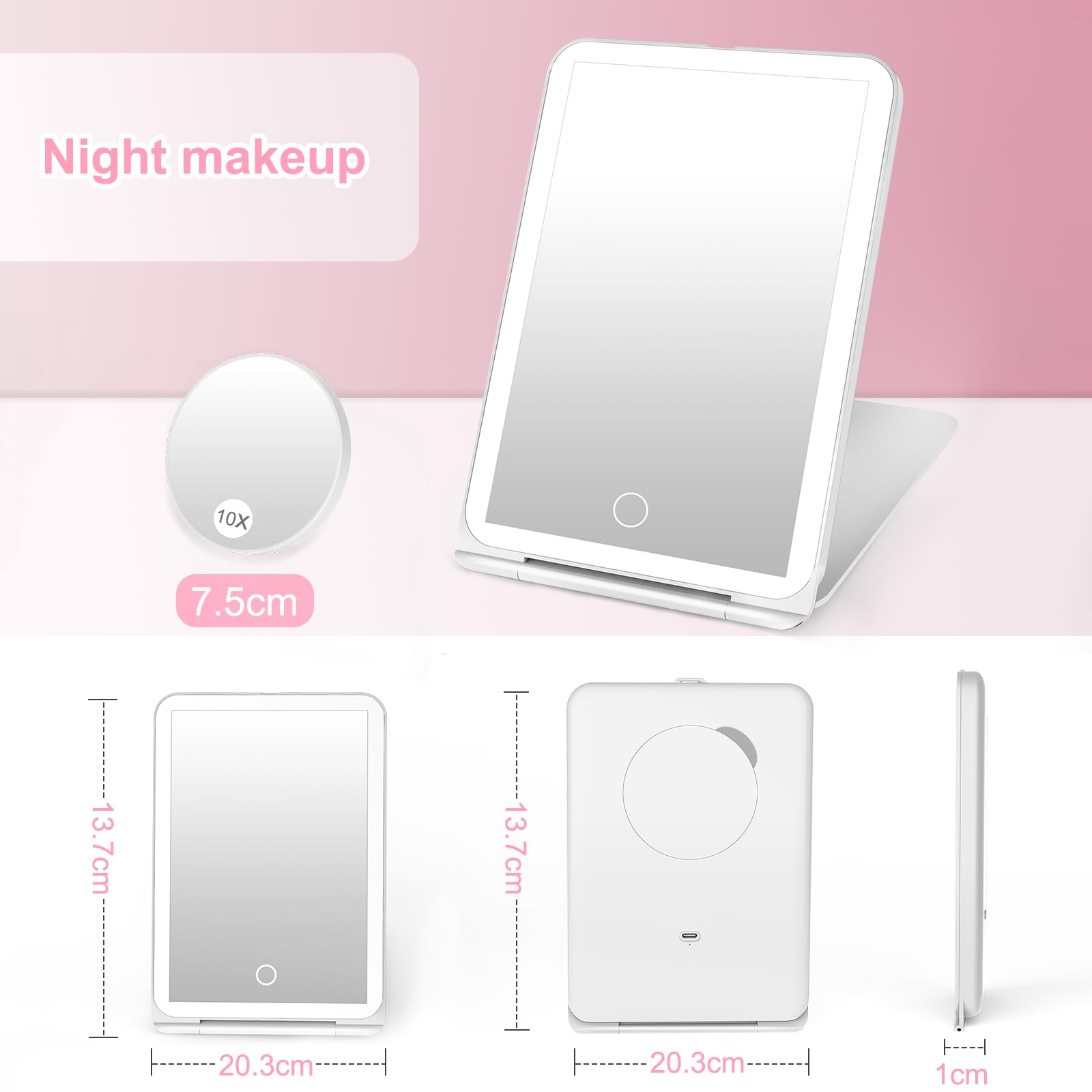 Specchio Trucco Illuminato QUMOX 5X - Luce LED Regolabile, Ricaricabile USB-C, Compatto Da Viaggio, Rosa Specchio Trucco Illuminato QUMOX 5X - Luce LED Regolabile, Ricaricabile USB-C, Compatto Da Viaggio, Rosa
