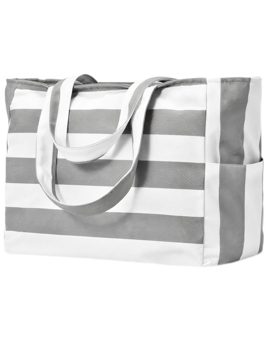 Elp Teacher Tote Bag for Women Office Work Multipurpose Shoulder Handbag with Zipper Pocket Travel Grocery Beach Hobo Bag Waterproof Sandproof Lightweight Pool Bag (Bolt Light Grey)-image-6