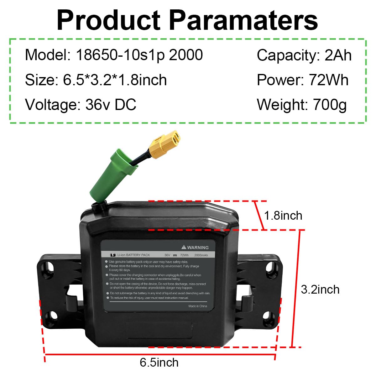 36v Hoverboard Battery Replacement 36V 2Ah Rechargeable Battery with Case Compatible for Jetson Hoverboard Battery-Size: 6.5 * 3.2 * 1.8in,72??W??h