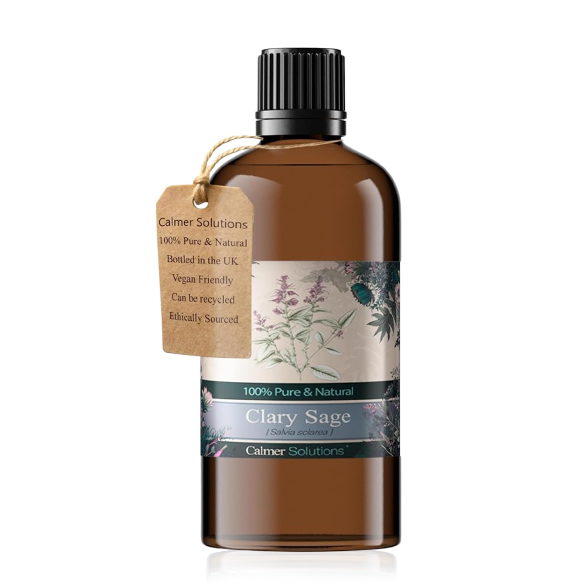 Calmer Solutions Clary Sage Essential Oil 100ml – 100% Pure & Natural Salvia Sclarea Oil – Steam Distilled Aromatherapy Oil – UK Made Herbal Floral Essential Oil for Diffuser, Oil Burner & Home Scent