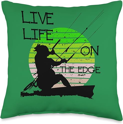 Vintage Sunset Retro Sunrise Black Kitesurfer Silhouette 6 Throw Pillow, 16x16, Multicolor