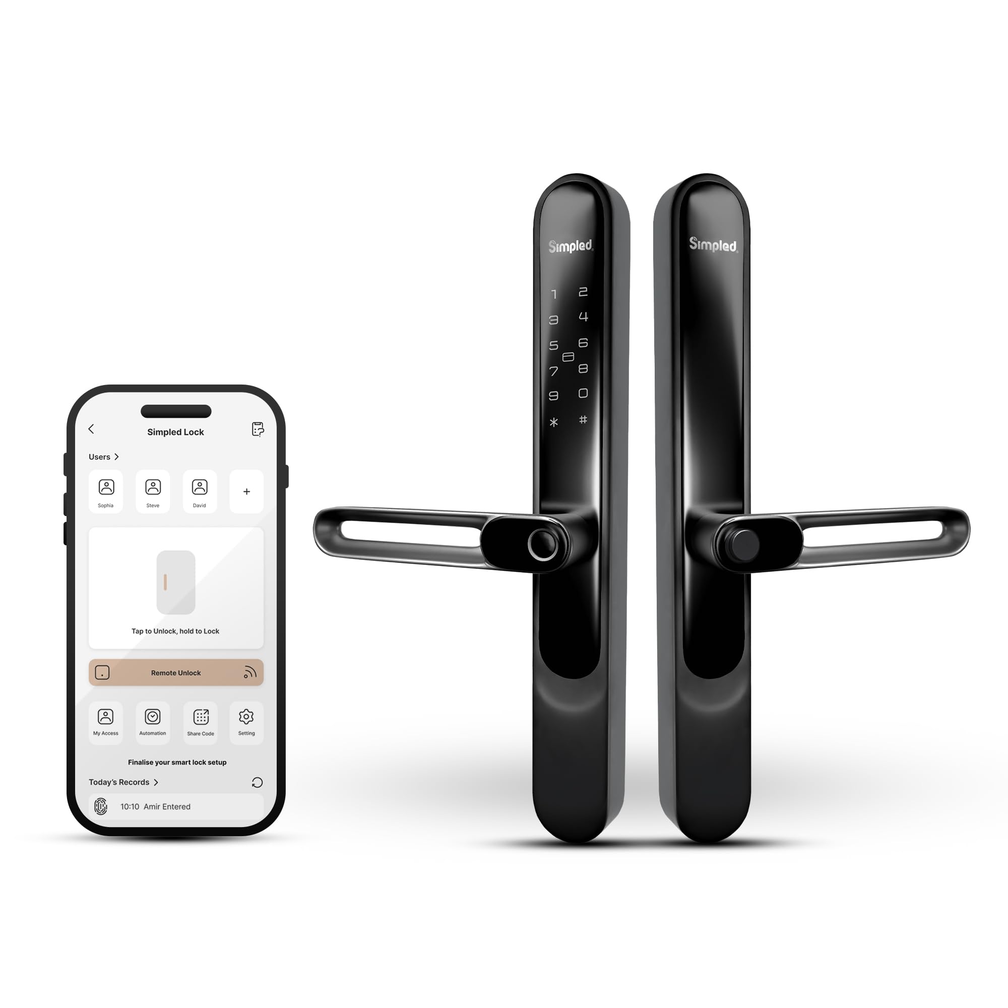 Serrure connectée SlimSeries Smart Lock Touch 7-en-1 noire avec pont WiFi intégré