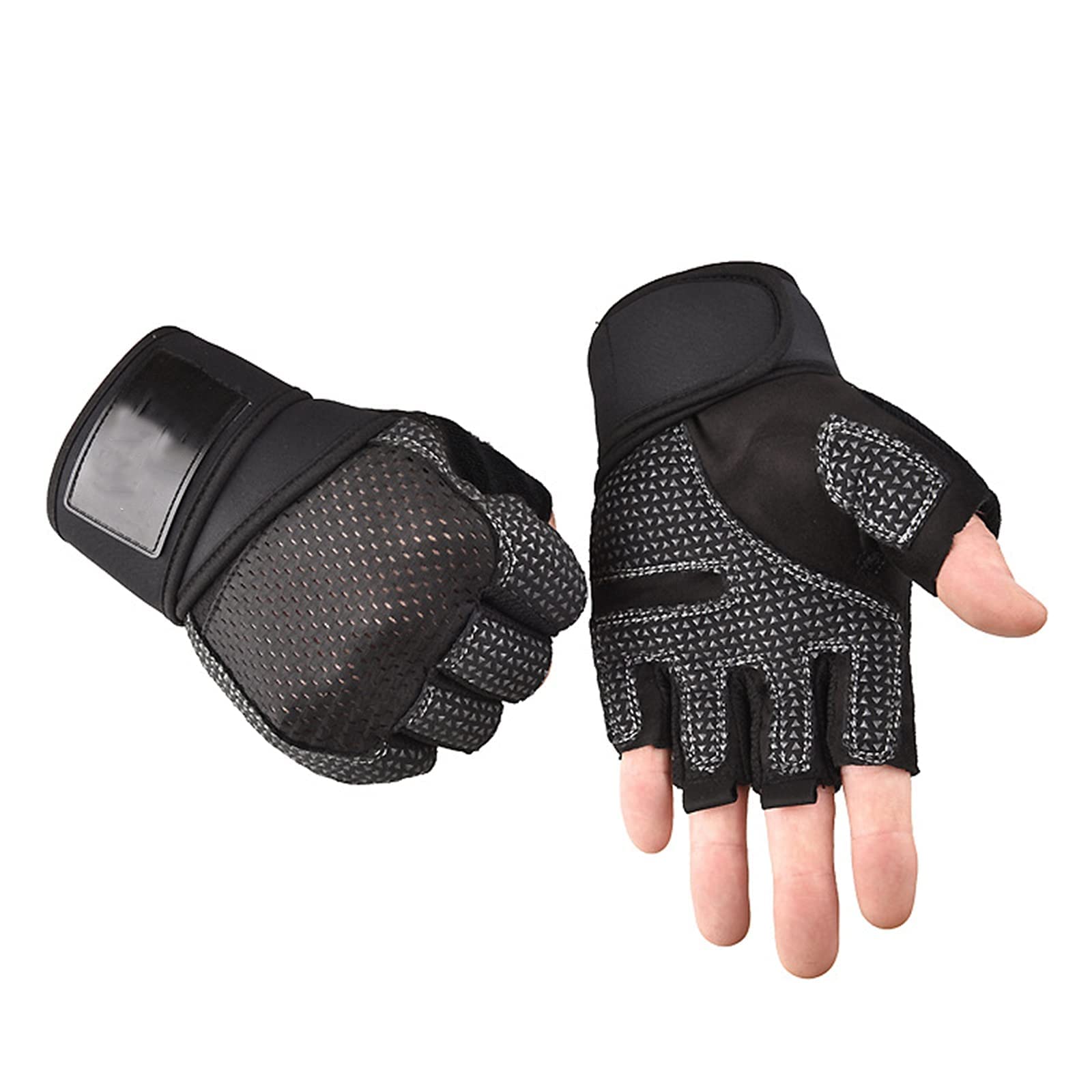 Guanti da guida senza dita, guanti sportivi, guanti mezze dita, guanti for sollevamento pesi for allenamento in palestra for uomini e donne, cinturino di supporto for il polso con protezione imbottita