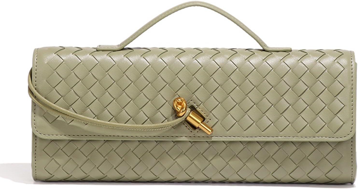 Evening Woven Handbag for Women Casual Fashion Crossbody Bags Vegan Leather Shoulder Handbag for Cocktail Party, Work (Light Green)