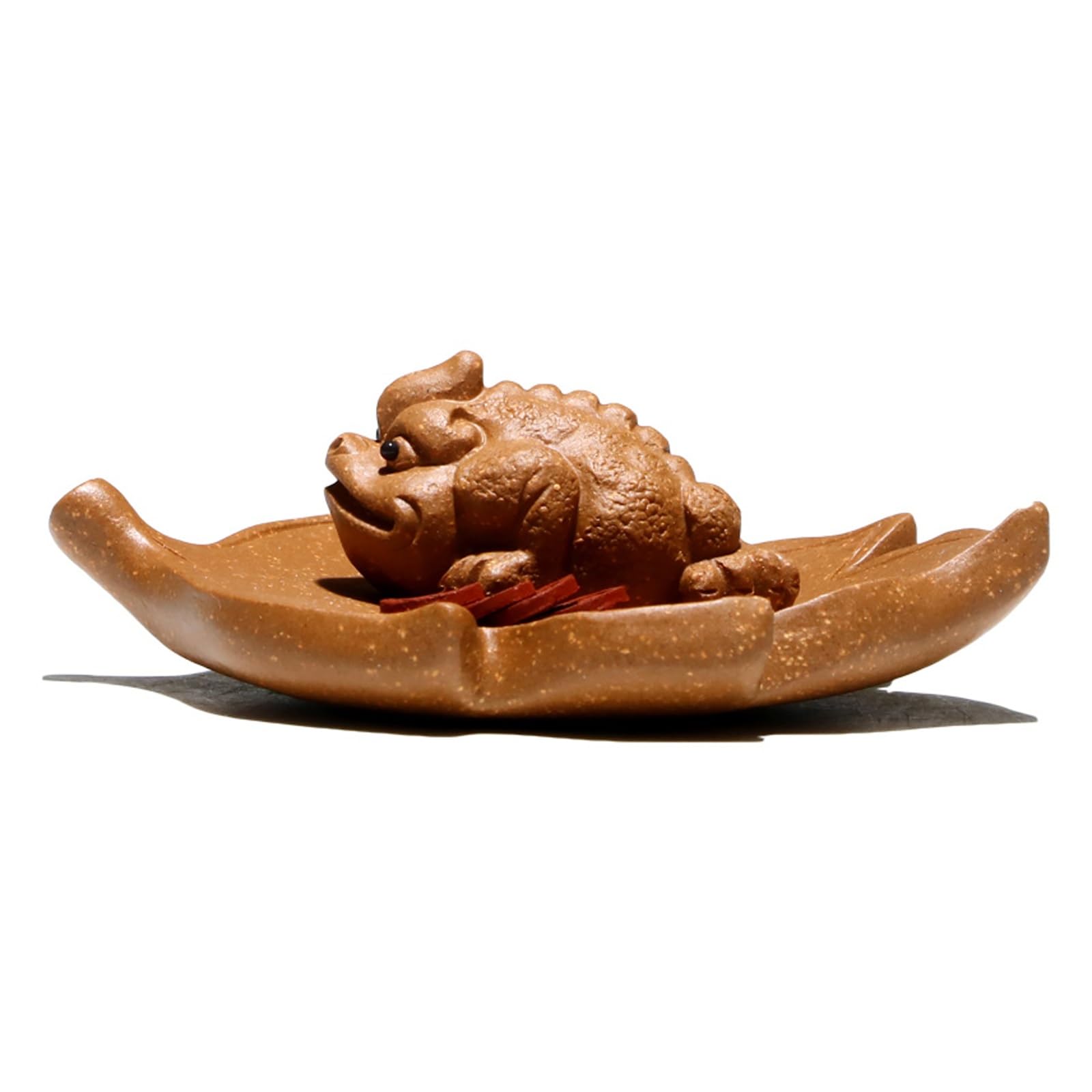 figurki zwierzątek， Zestaw do herbaty Maple Leaf Golden Toad z fioletowej gliny, akcesoria do rękodzieła, ozdoby na biurko na ceremonię herbacianą