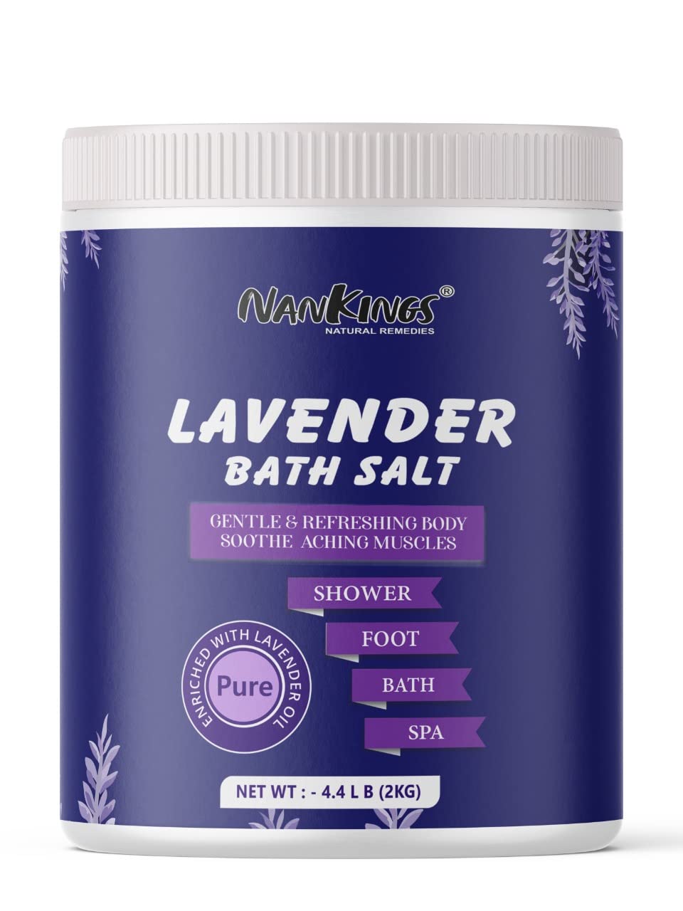 Lavender Bath and Foot Soak 4.4 LB Enriched with Epsom Salt | Lavender Essential Oil | Olive Oil and Coconut Oil-Detox and Gentle Refreshing Body- in a Storage-Friendly Jar 2kg