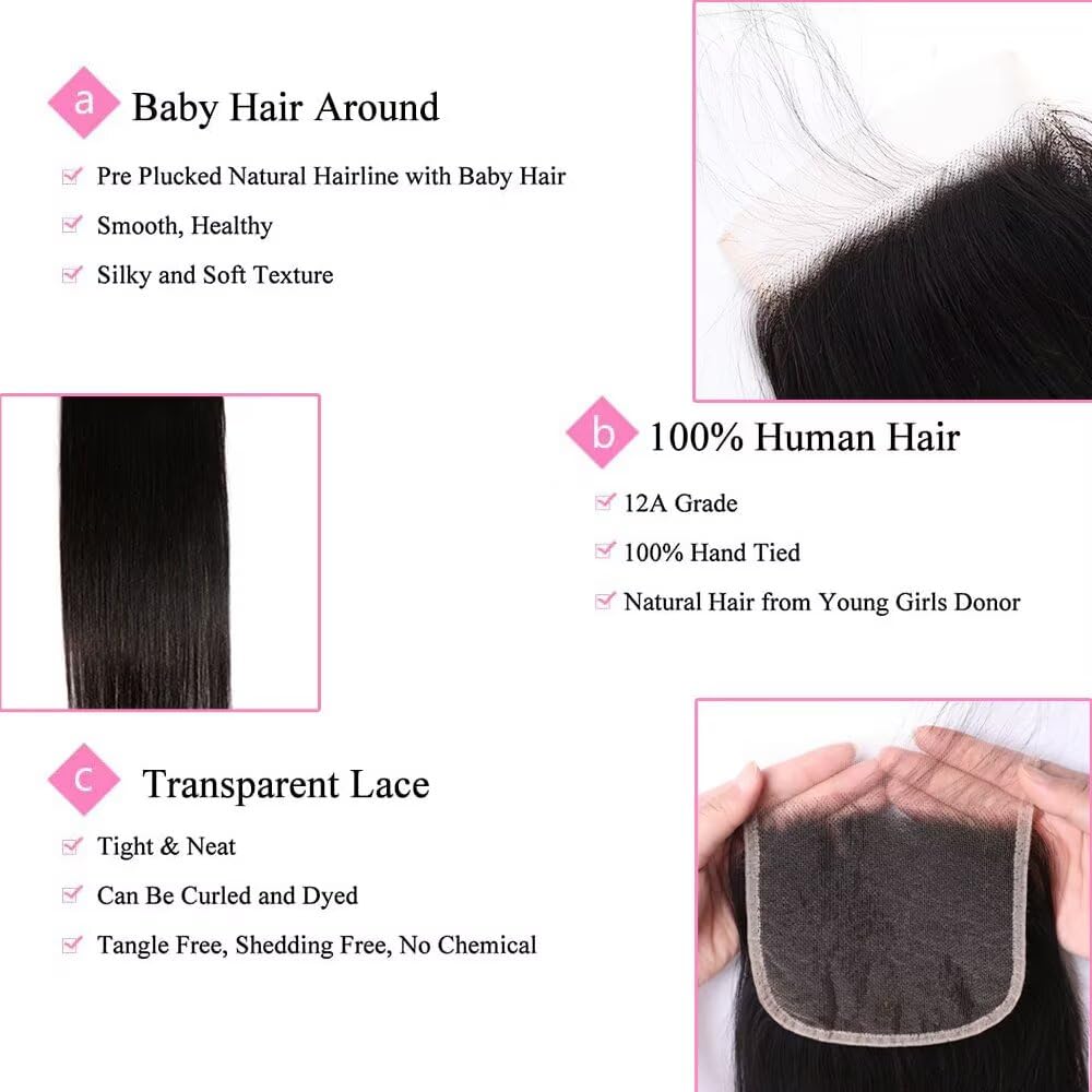 PERISMODA 5x5 HD Lace Closure Only Pre Plucked Natural Hairline Straight Wave Human Hair Invisible Lace Closure Bleached Knots 18 Inch - Image 3
