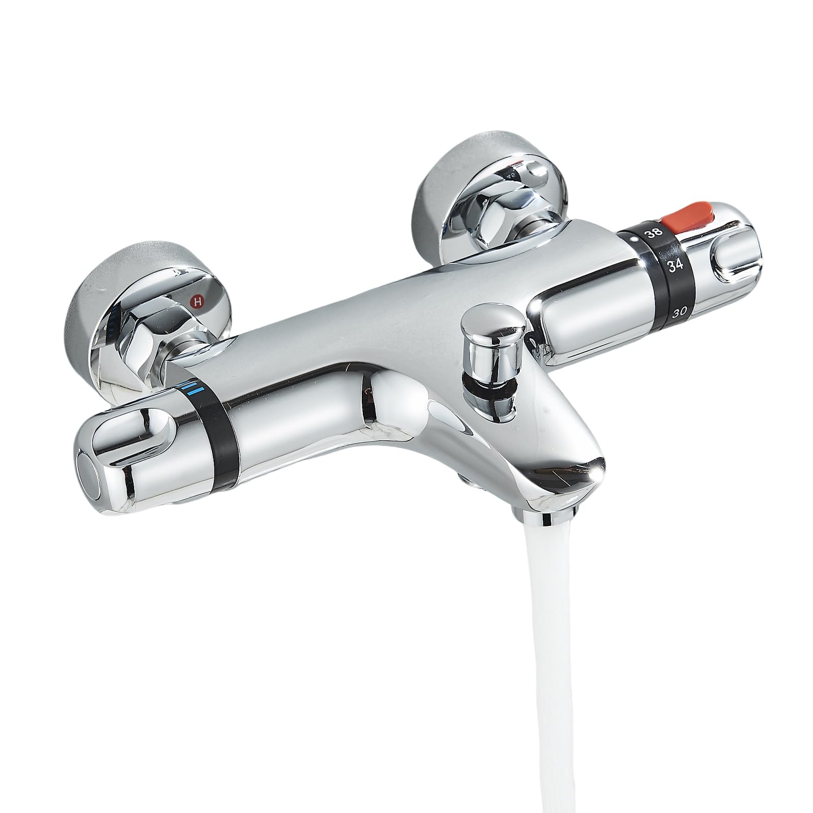 Rozin Grifo mezclador termostático de ducha para baño, grifo antiquemaduras, mezclador de agua fría y caliente a 38 °C, bloqueo de seguridad, control de temperatura constante, para baño, cromado