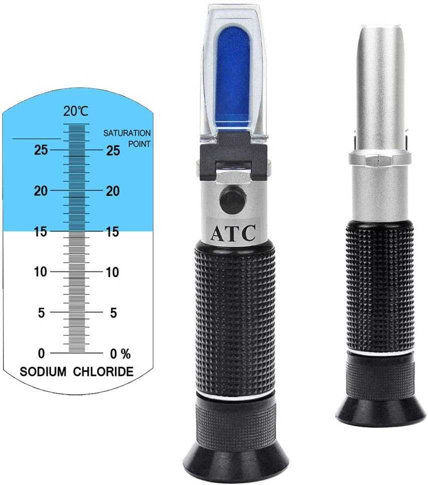 Salinity Refractometer 0~28% Scale Range, Measuring Sodium Chloride Content in Brine, Seawater and Industry. Salinometer for Food with Automatic Temperature Compensation (ATC)