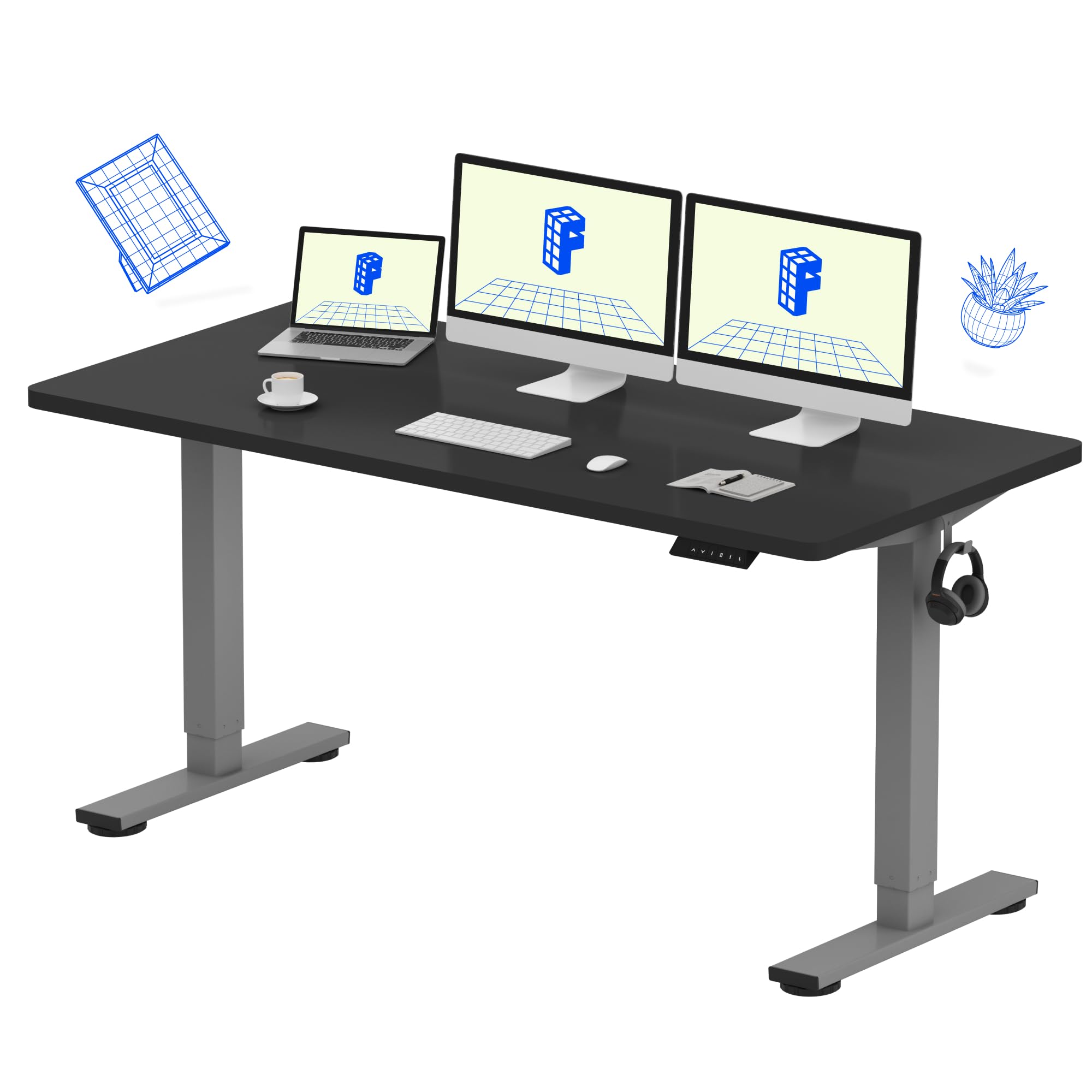 FLEXISPOT EN1 60"x24" One-Piece Electric Standing Desk, Black | 1" Thick Seamless Desktop, 176 LBS Capacity, Home Office Use, 4 Memory Presets, Multi-Monitor Setup, Easy Assembly Black 60x24