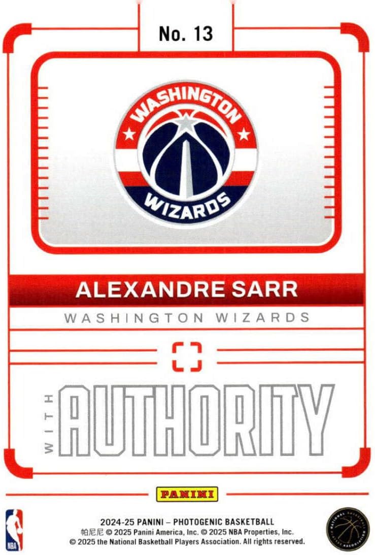 ALEXANDRE SARR RC 2024-25 Panini PhotoGenic Collection With Authority /49 Wedges #13 ROOKIE Wizards NM-MT Basketball