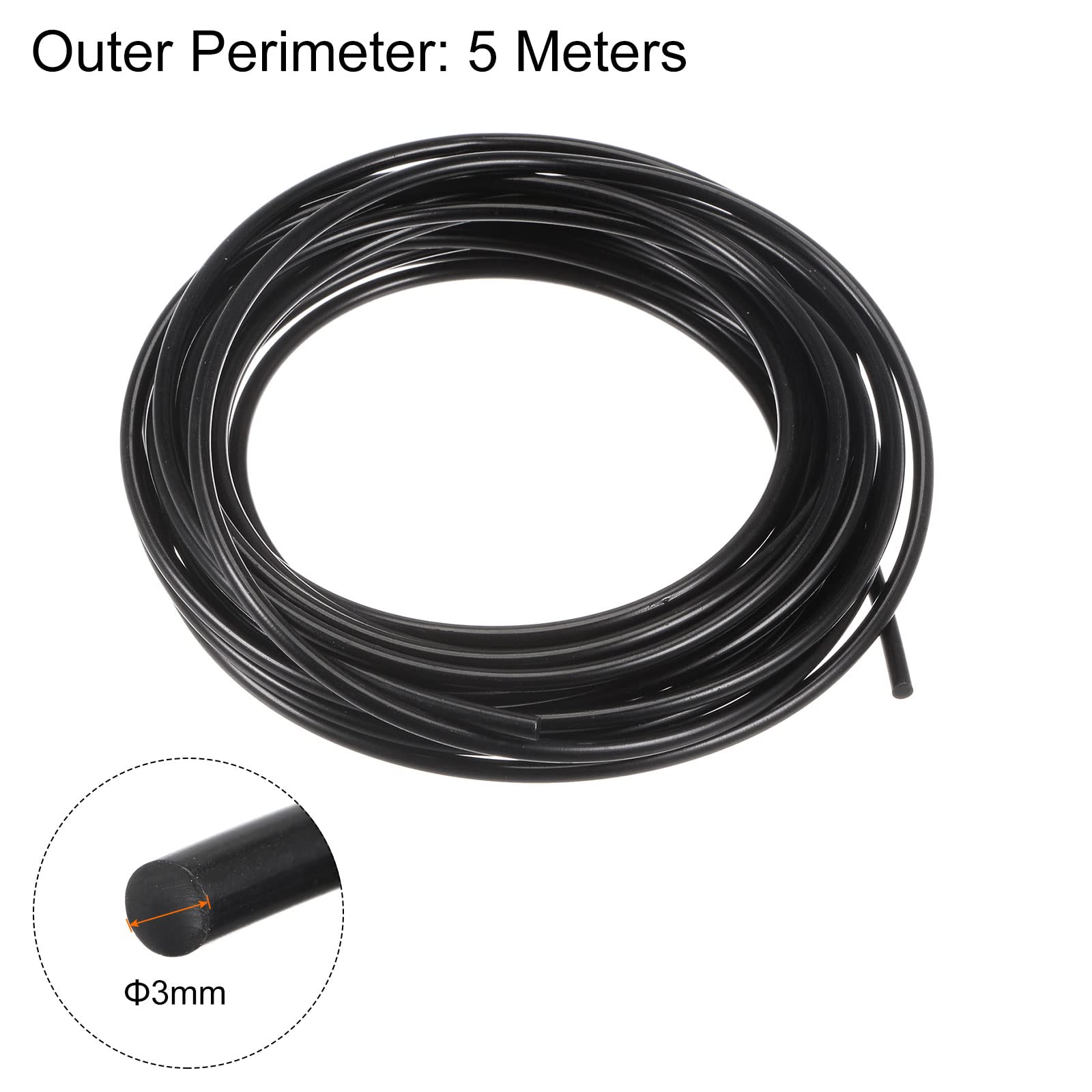 Poliuretano Redondas Correas 3mm Diámetro 16.4ft (5 Metros) Lisa Superficie PU Correa Tracción Transmisión Negro
