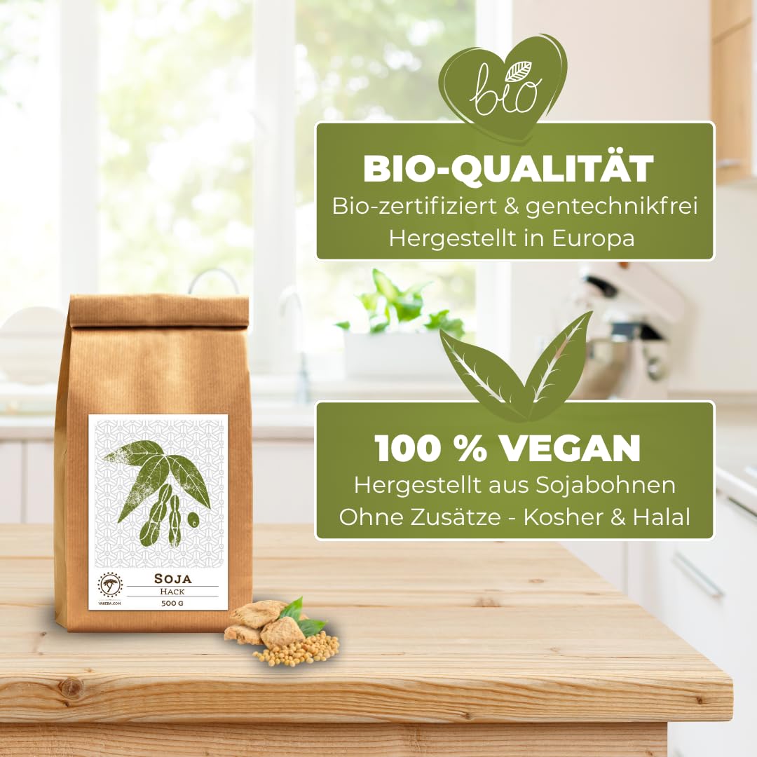 Yakeba | BIO Soja | Hack/Soja Granulat/Splitter | 2x1000g | Europäischer Anbau | Fleischersatz | Soja Schnetzel Bio | Veganer Hackfleisch Ersatz für Bolognese Sauce, Burger uvm.