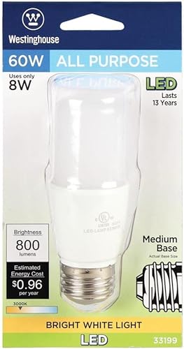 Miniatura 3 de Westinghouse Lighting 3319900 - Bombilla LED T7 equivalente a 60 W color blanco brillante con base media 1 unidad paquete de 1
