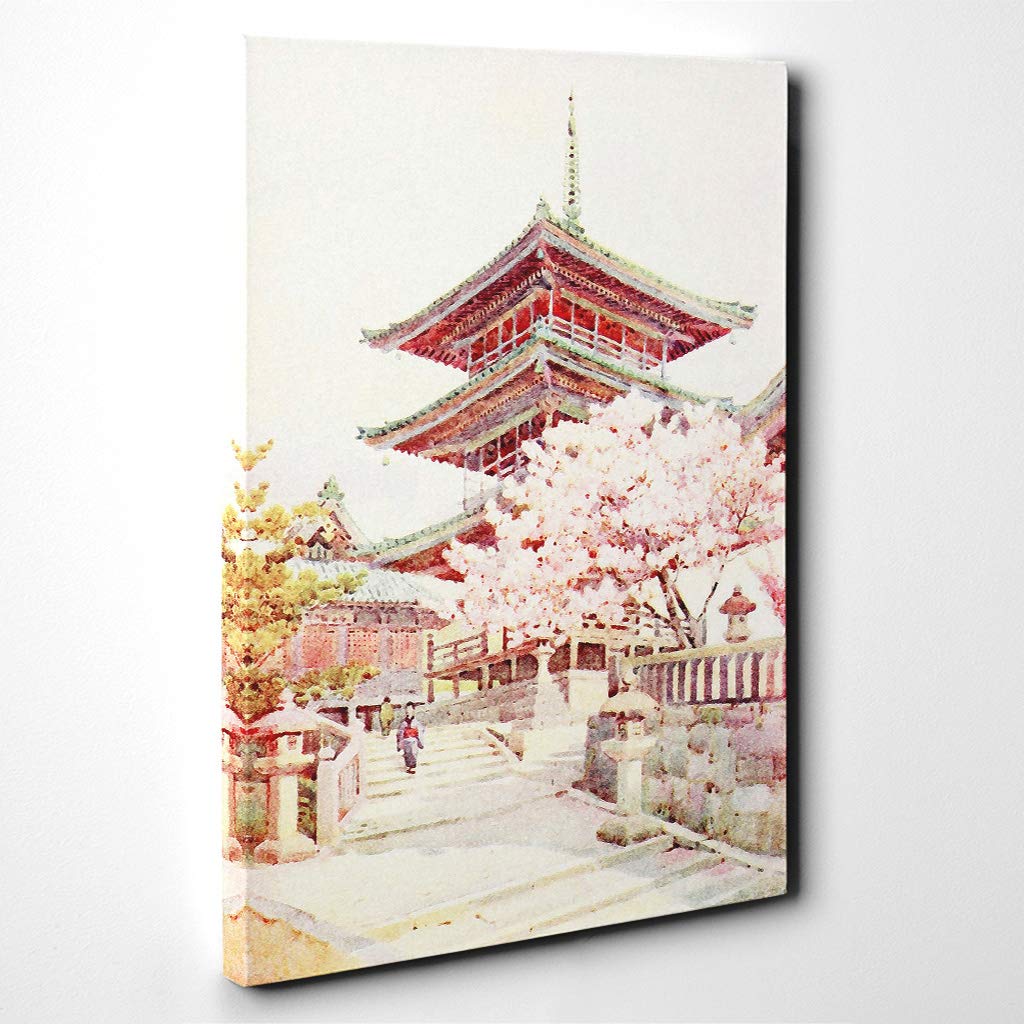 Ella Du Cane Japanese Oriental The Pagoda, Kyomidzu Canvas Print | Gallery Wrapped 30mm Frame Wall Art | 24x16 inches | Ready to Hang | Asian Picture | Living Room Bedroom Lounge Office