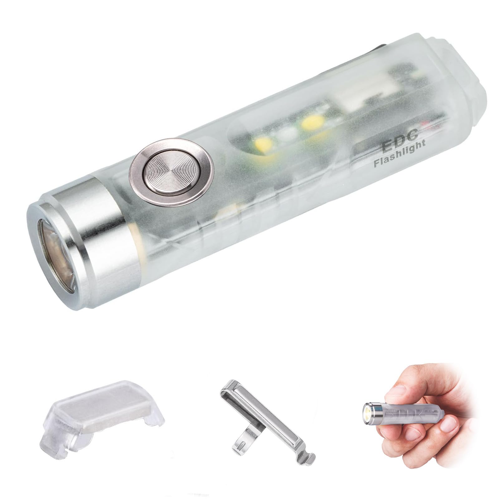 RovyVon Aurora A7-G4 Mini EDC Taschenlampe LED,650 Lumen 6500K,Blaue Fluoreszenz,365nm & Weiß Seitenlicht,Aufladbar USB C,Magnetischer Taschenclip & Schwanzbasis,IPX6
