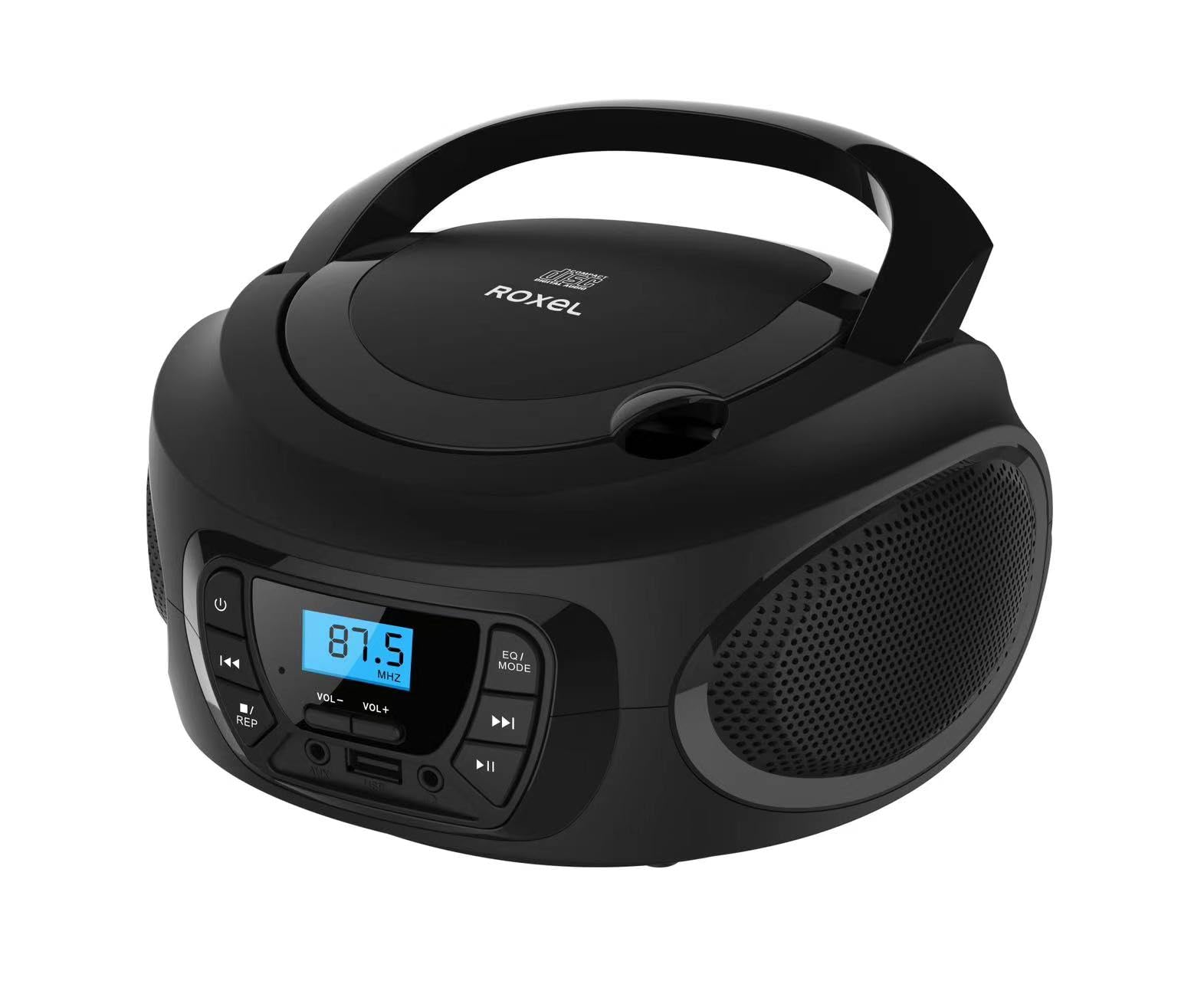 Roxel RCD-S50BT Portable Boombox CD Player with FM Radio, BT Wireless Streaming, USB MP3 Playback, AUX In, and Dual Power Option