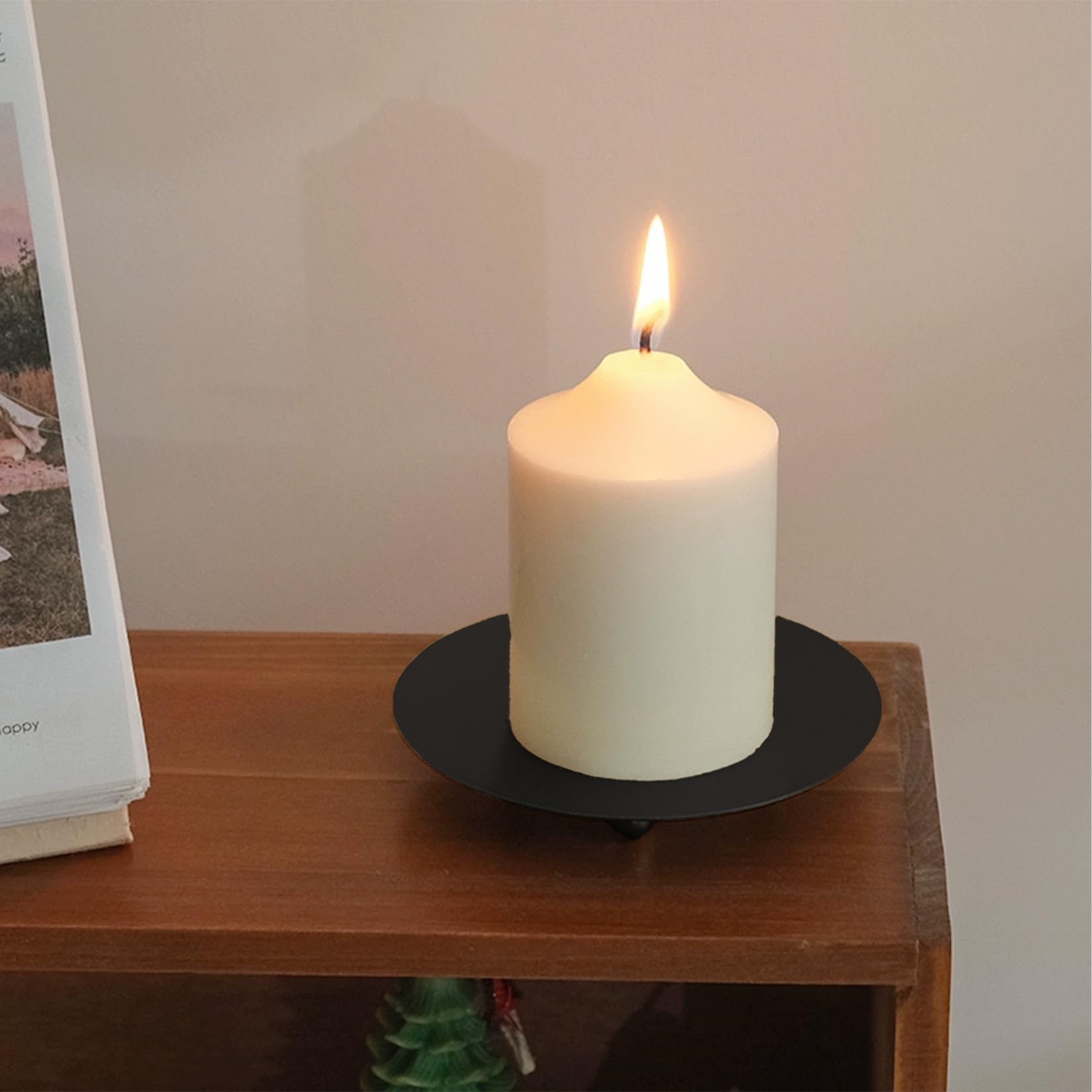 Romadedi - Portacandele decorativo in legno per candele a colonna: set di 3 candelabri decorativi in legno rustico, per caminetto, mensola da tavolo in stile fattoria, 6 , 21,1 cm, 30,5 cm