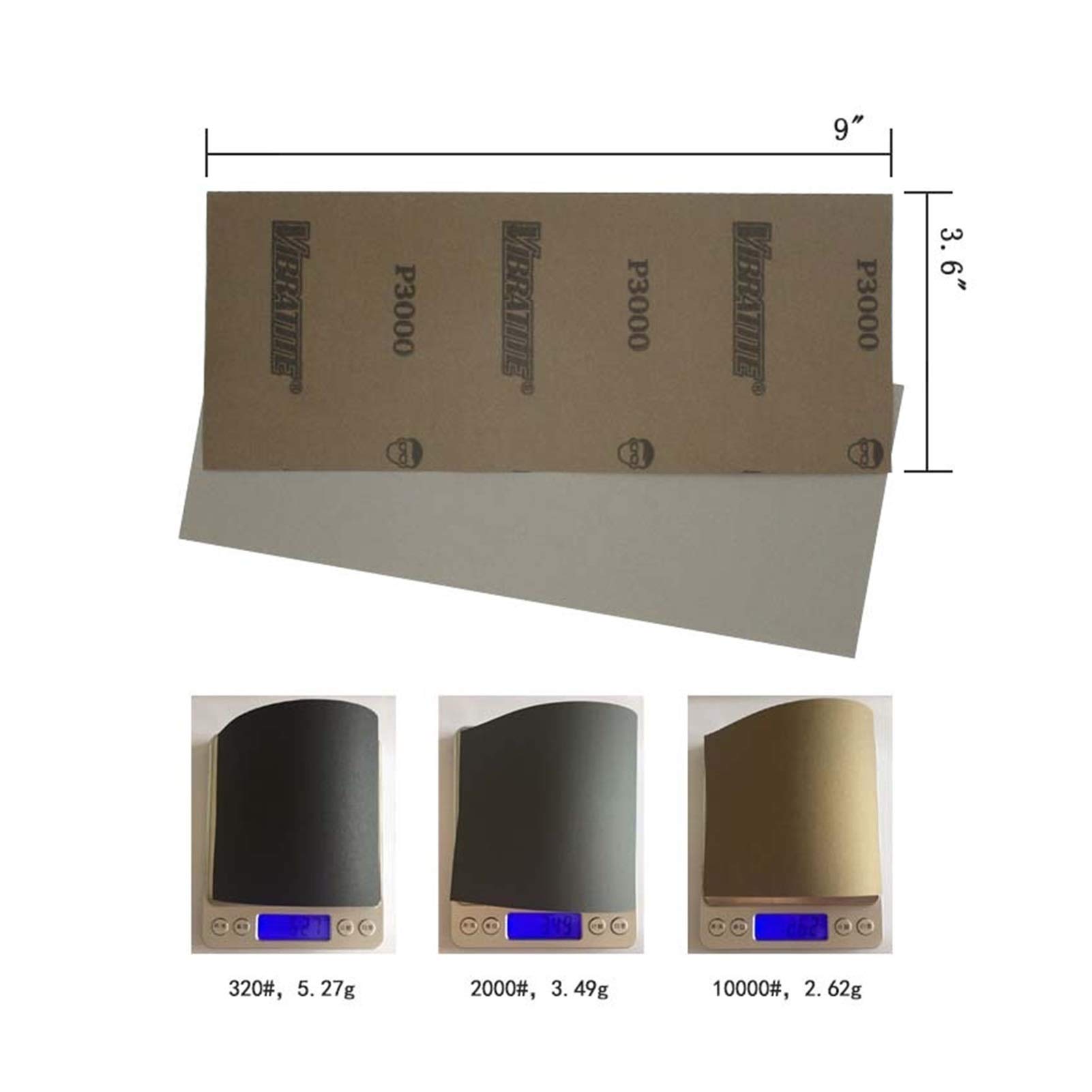 Papel de lija de lijadora 48 hojas de 320 a 10,000 papel de lija grueso 9 x 3.6 pulgadas para tratamiento de superficie de muebles de madera, lijado de metal y pulido de automóviles