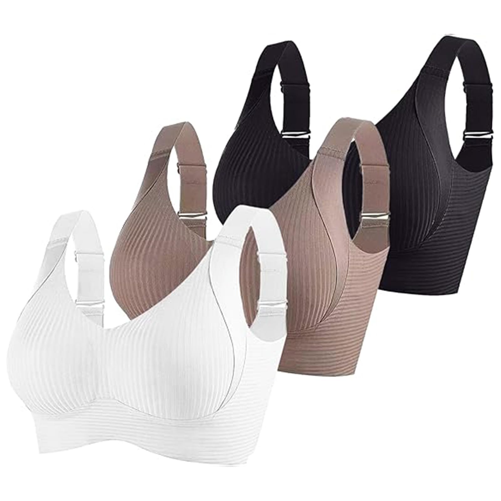 3er Pack Damen Push Up BH ohne Bügel aus Baumwolle Sexy und Bequem mit Starkem Halt für Große Brüste Verstellbarer Bra Set in Klassischem Design