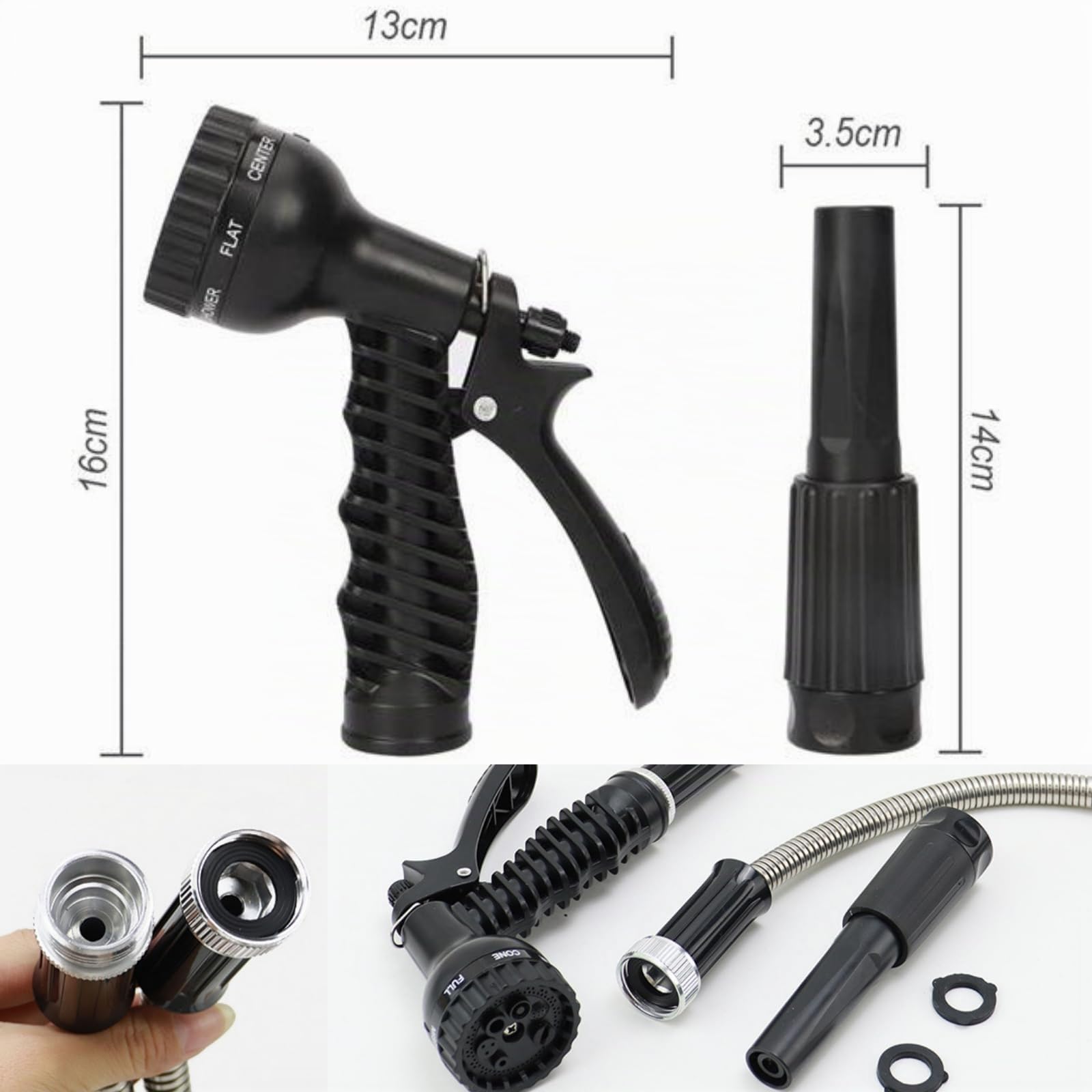 Manguera Extensible 7 Funciones, Manguera Jardin Flexible Ligera de Acero Inoxidable 14MM para Riego de Jardín, Regar, Limpiar, Lavar Coche, Regar, Bañar Mascotas (50FT)
