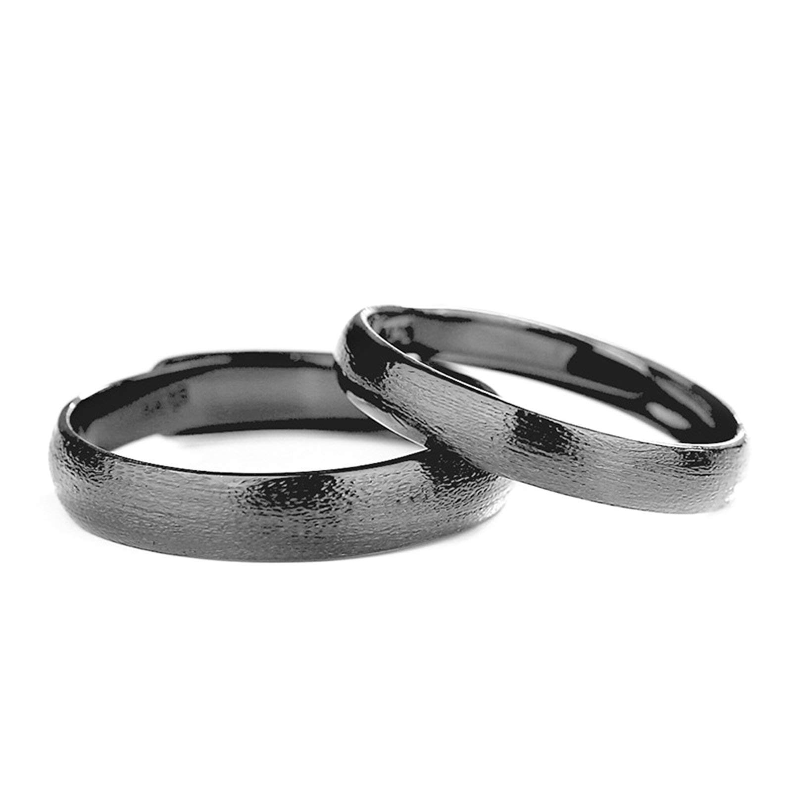 WBDWWTD Sein und Ihr Versprechensring-Set, anpassbare, passende Eheringe aus Sterlingsilber, Verstellbarer Silber-Schwarz-Matt-Ring