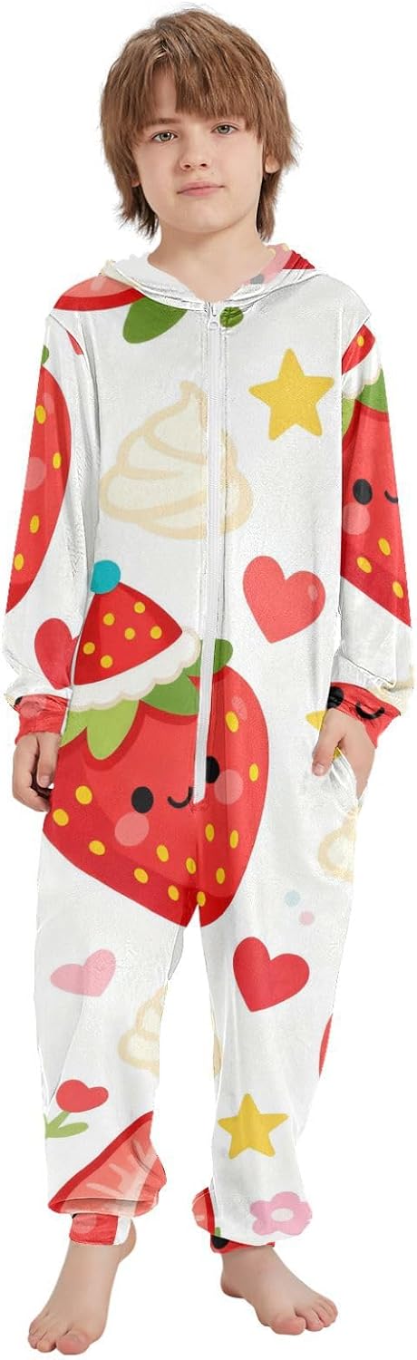 Merry Christmas Red StrawberryPajamaSoft Cozy Hooded Holiday Costumefor Christmas Home