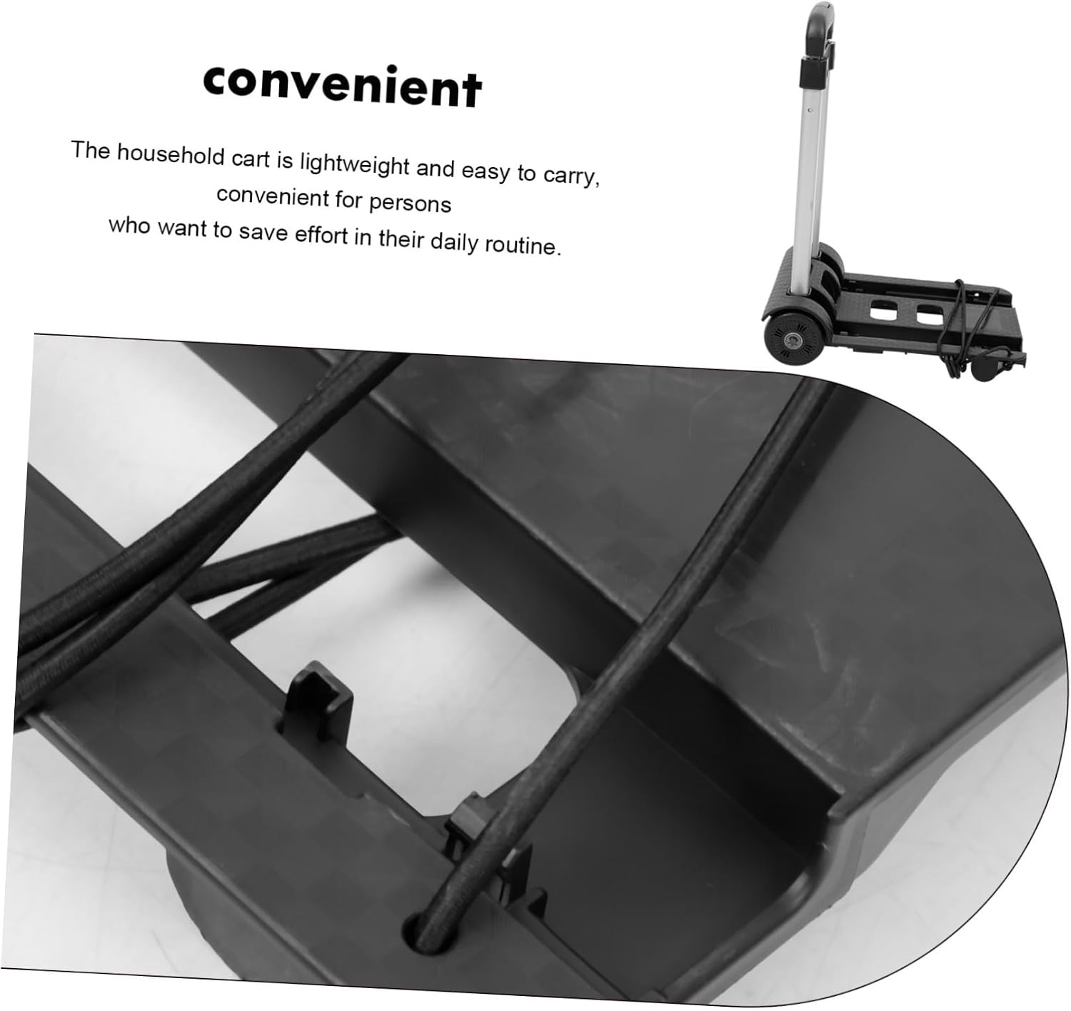 Toyvian Foldable Dolly Cart Adjustable Iron Handle Portable 2-Wheel Luggage Cart for Shopping and Home Use Lightweight Collapsible Trolley Straps Black