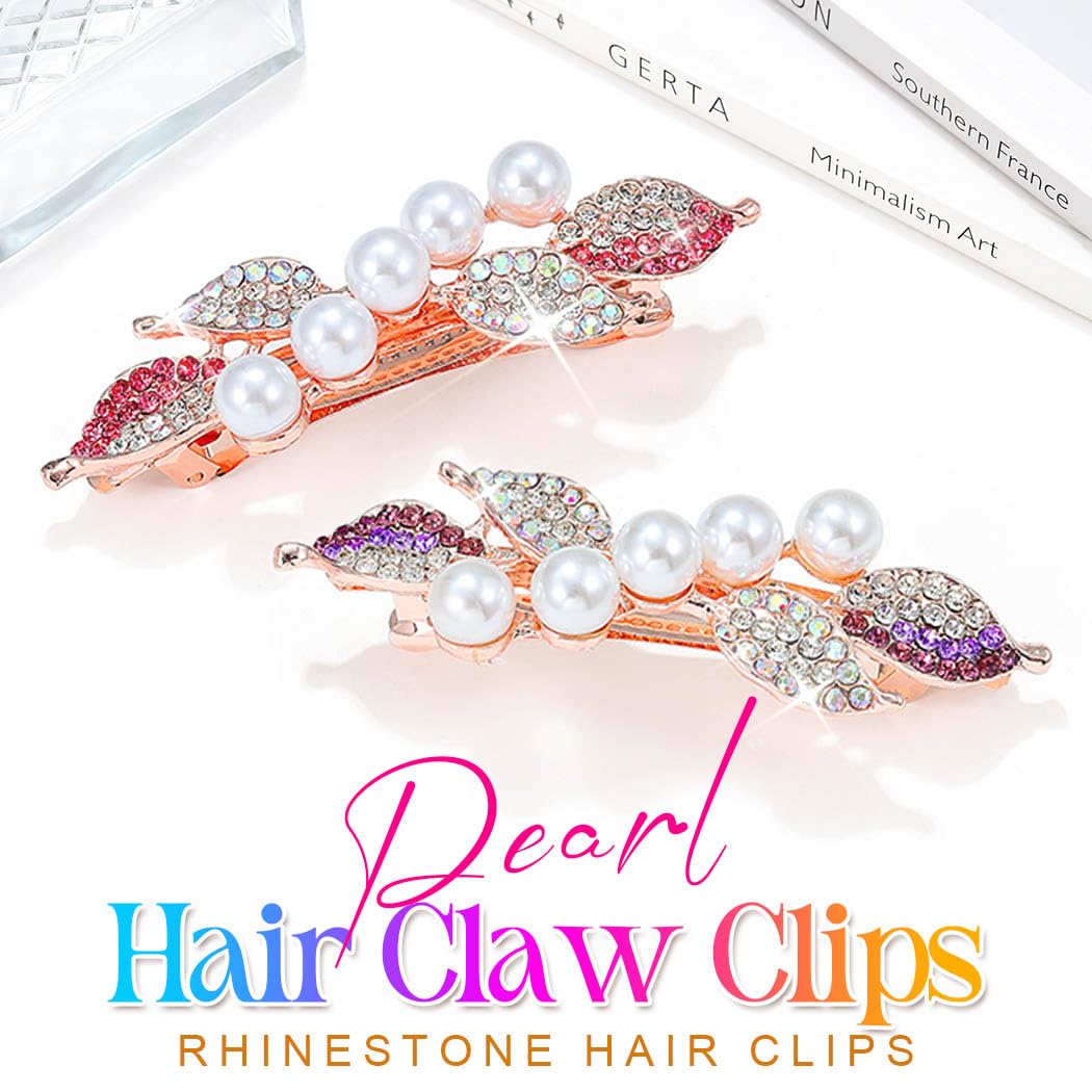 Reaky Pearl Hair Clips Gold Metal Hair Clip Rhinestone Hair Barrettes Hair Accessories for Women (pearl+pink) - Image 2